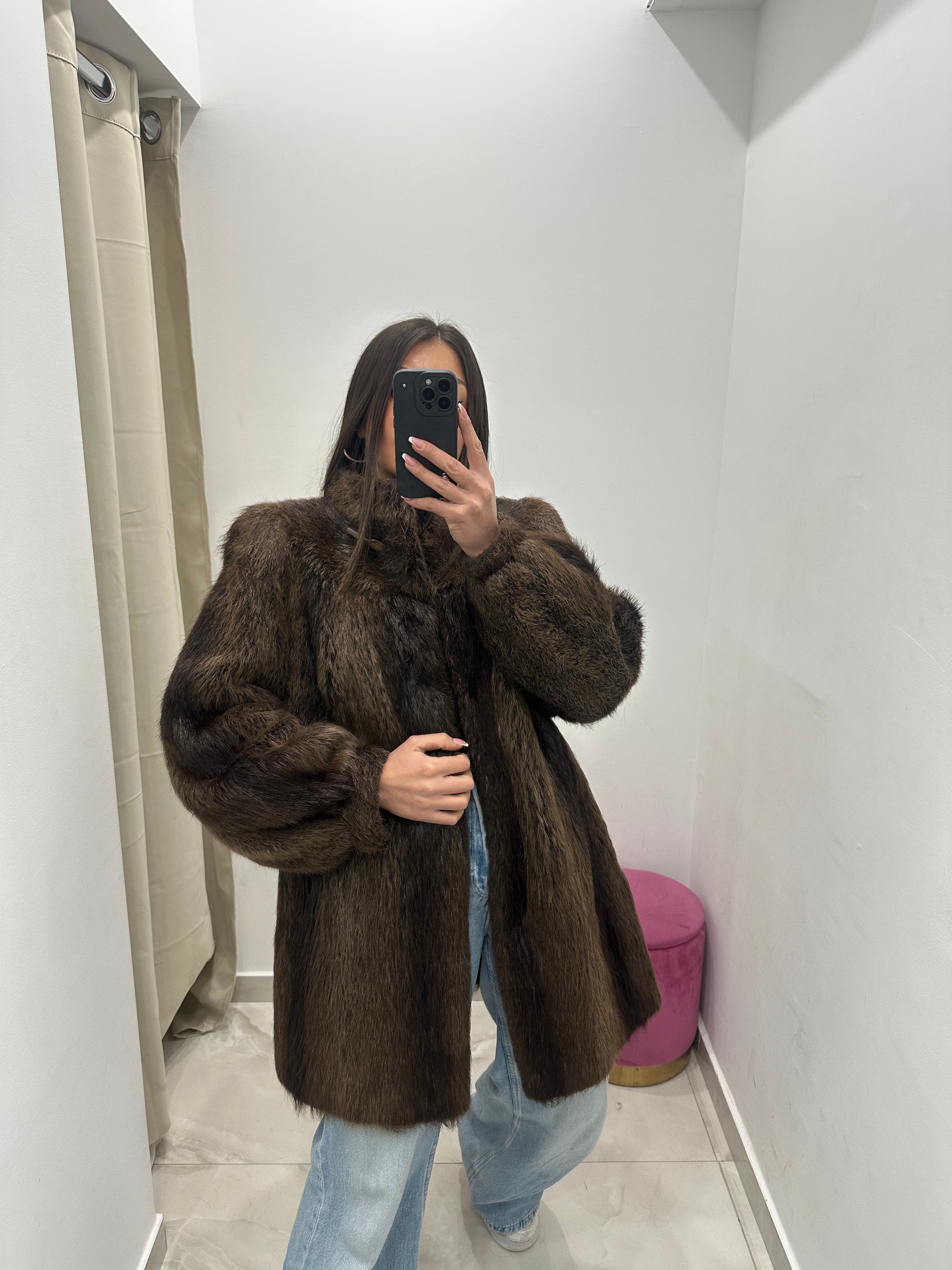 Pelliccia vera vintage marrone con sfumature