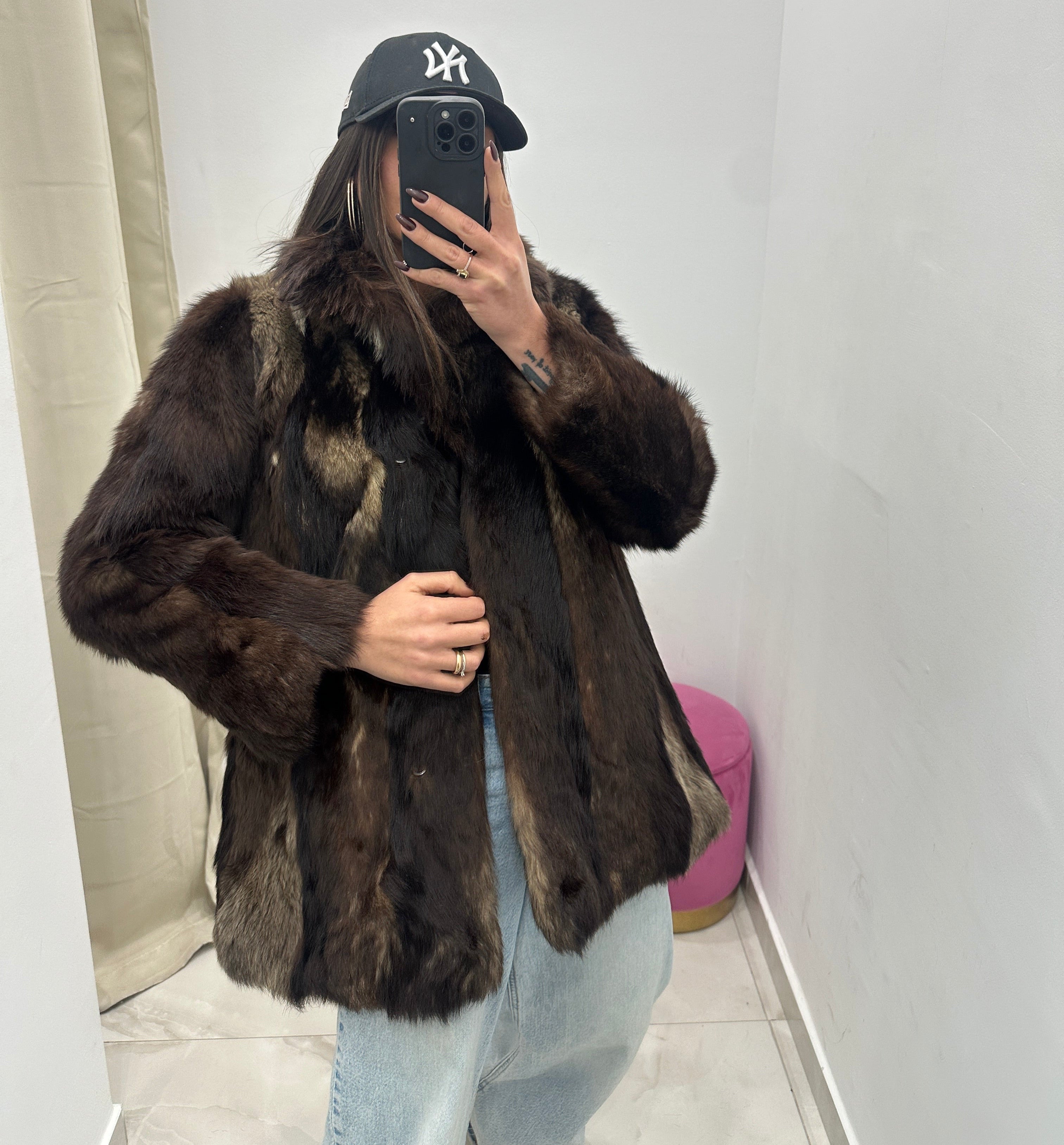 Pelliccia vera vintage marrone con sfumature