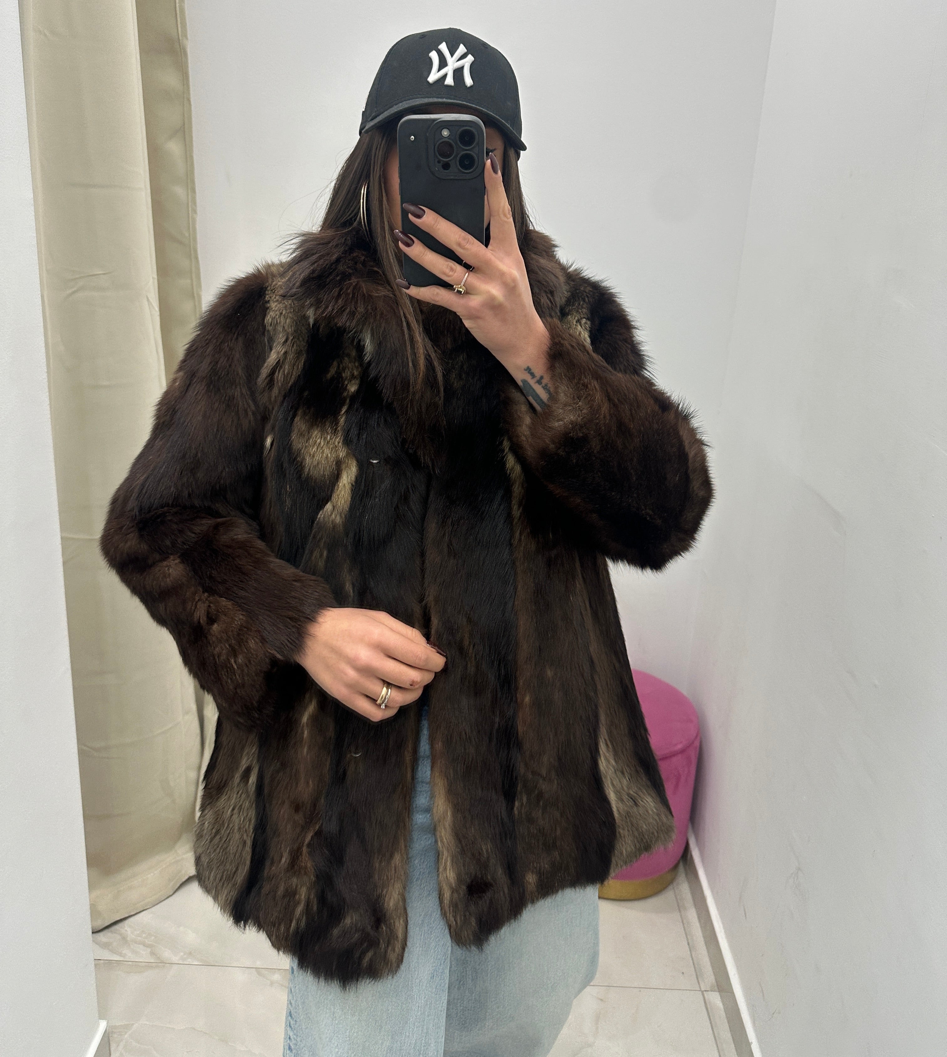 Pelliccia vera vintage marrone con sfumature