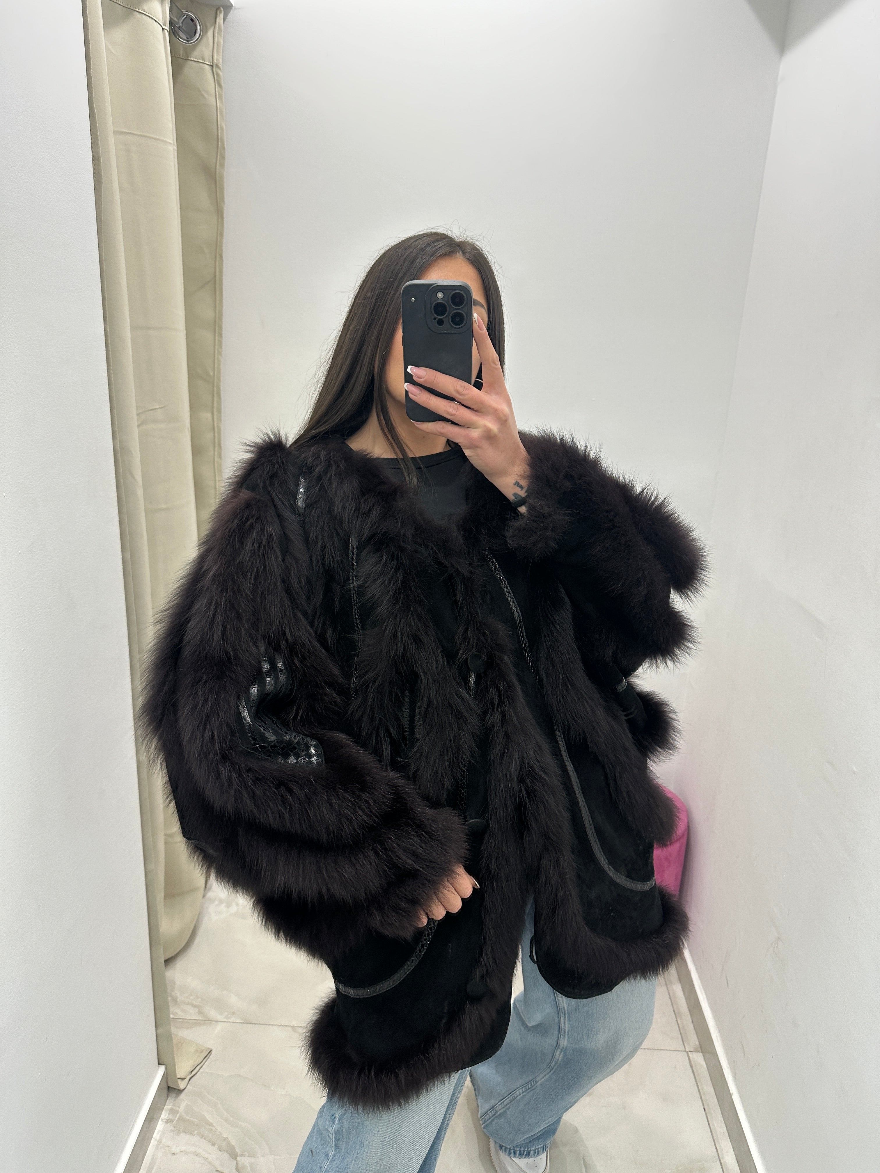 Pelliccia vera vintage volpe nera