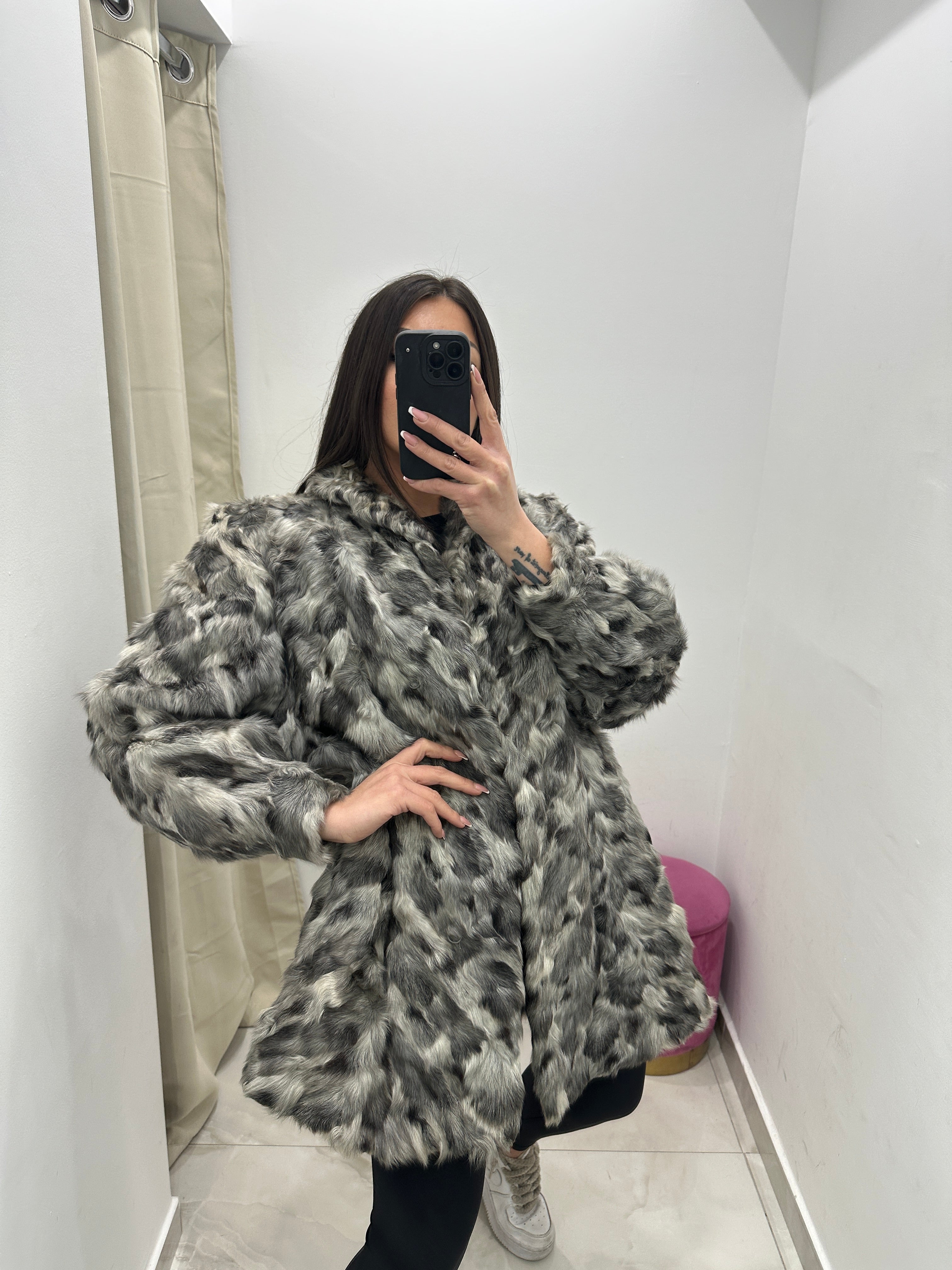 Pelliccia vera vintage bicolor grigia