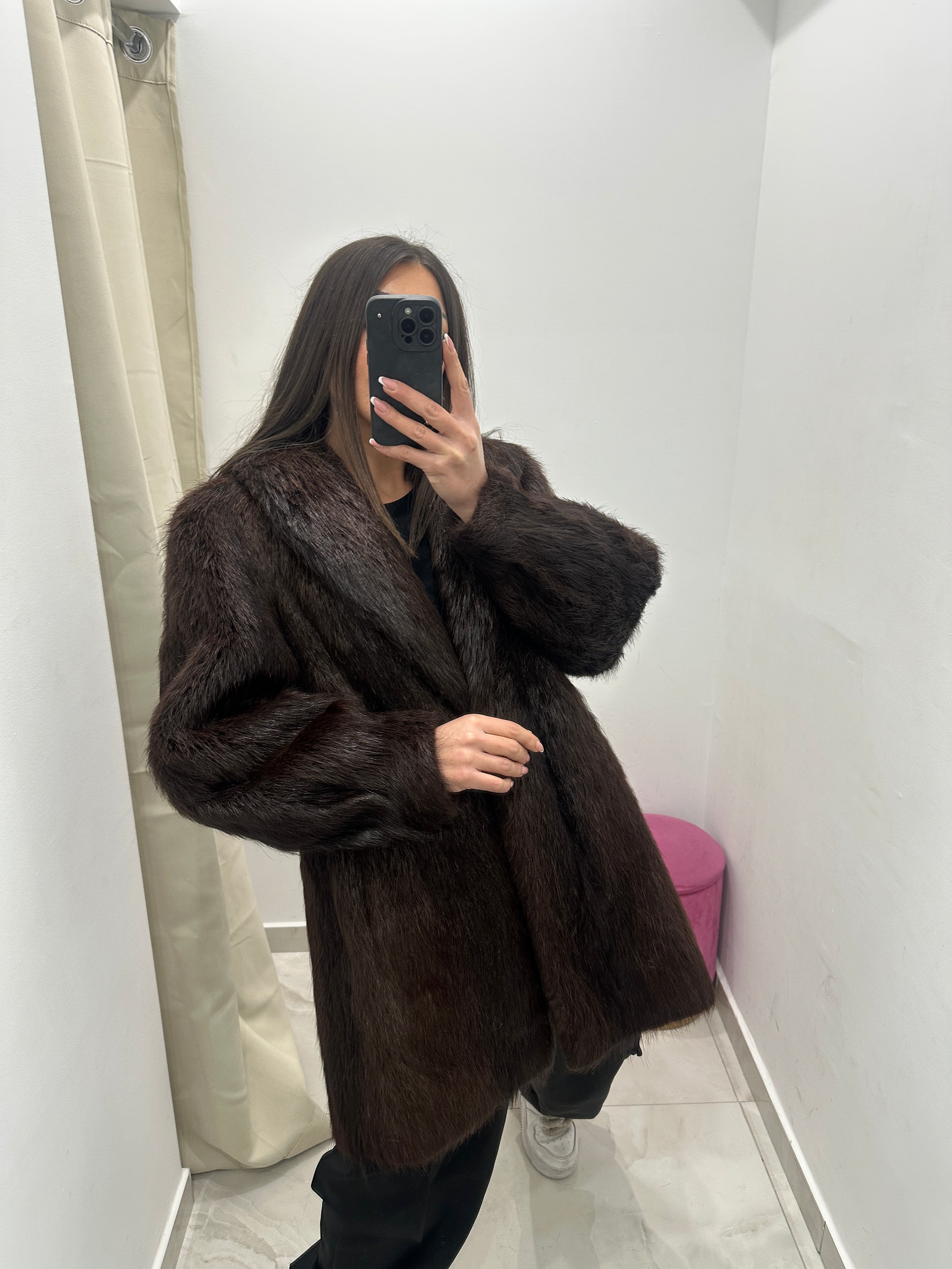 Pelliccia vera vintage marrone scuro