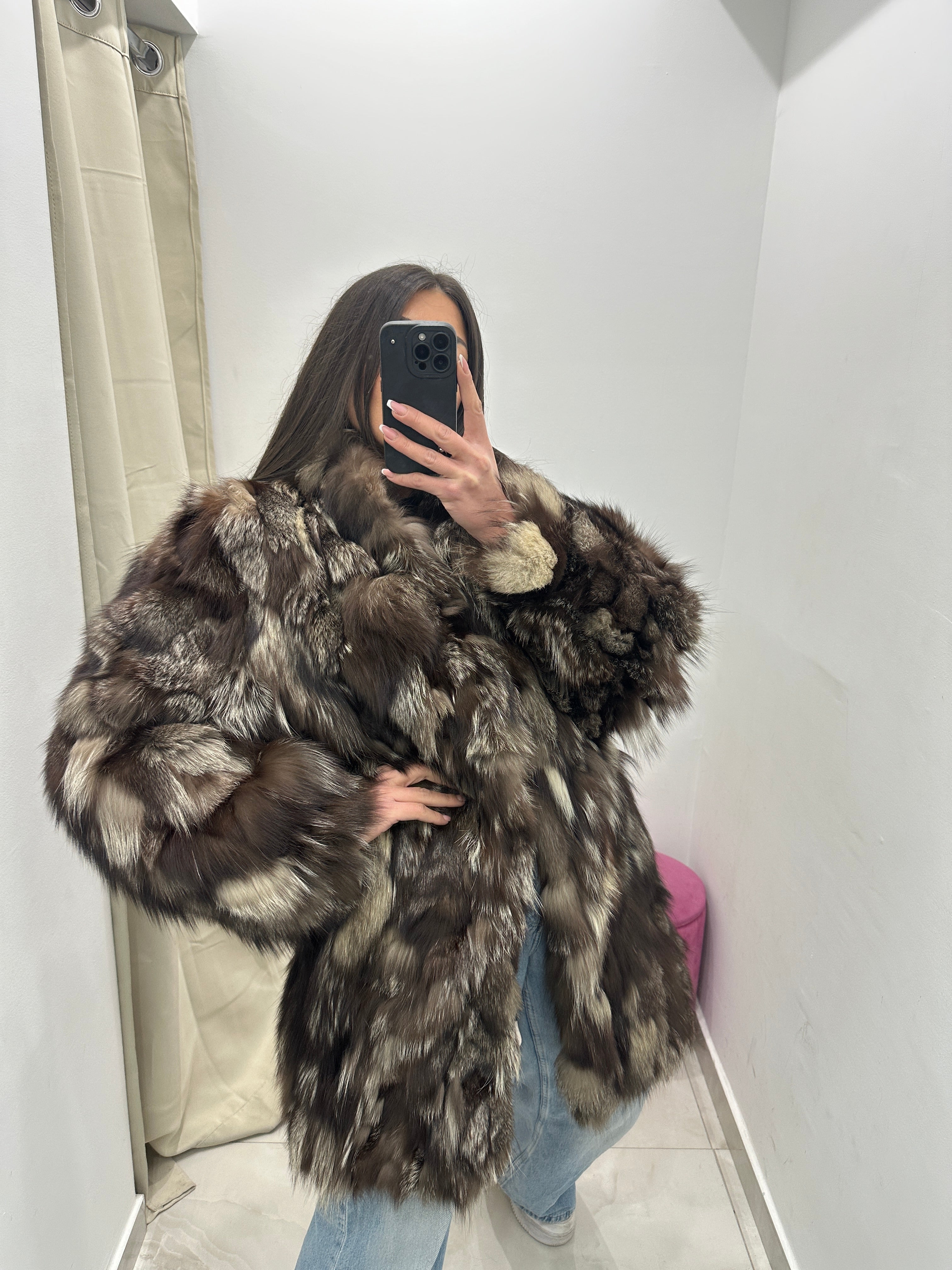 Pelliccia vera vintage volpe bicolor