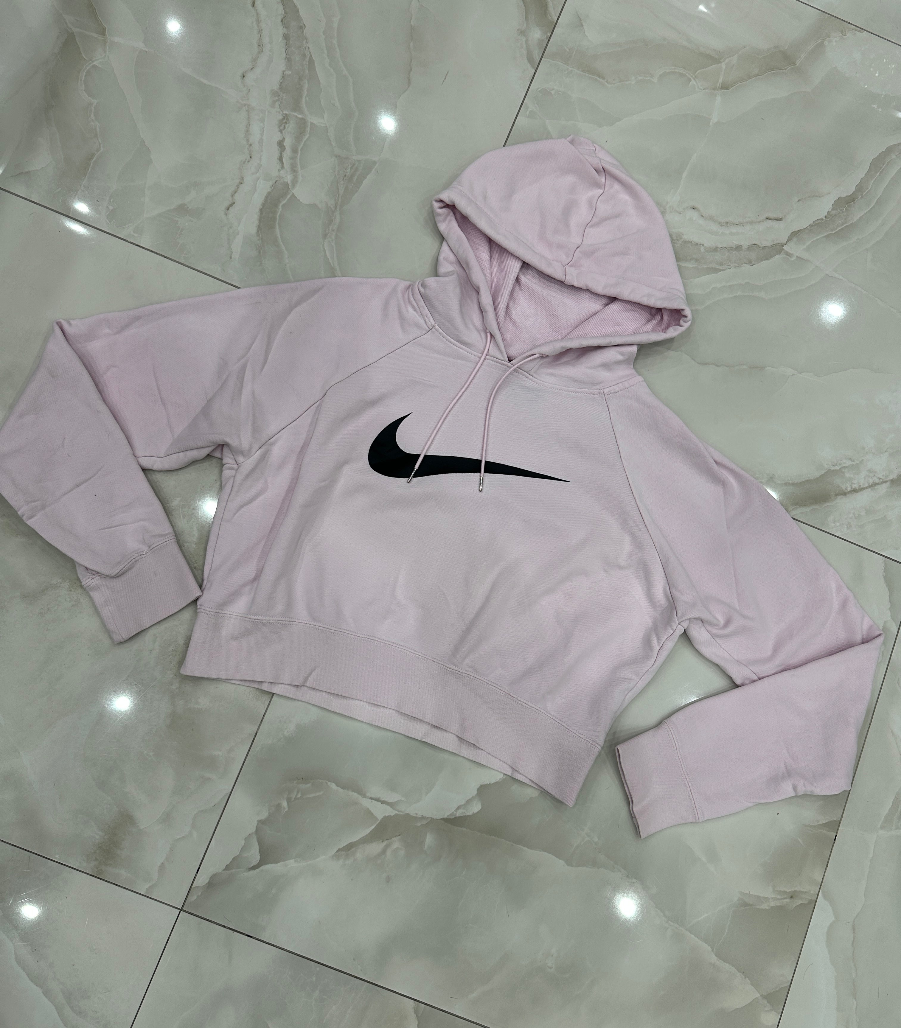 Felpa vintage rosa crop con cappuccio