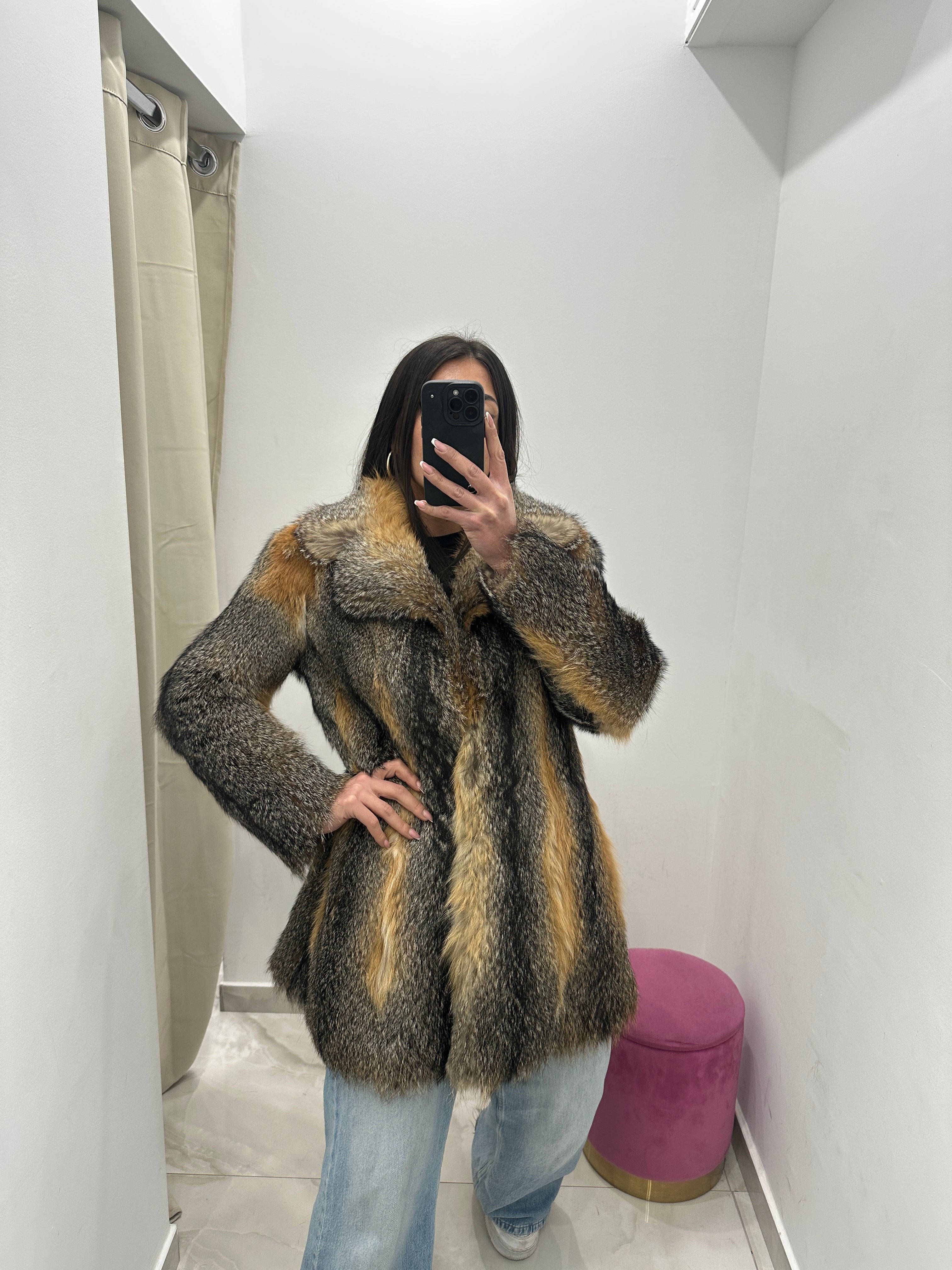 Pelliccia vera vintage volpe bicolor