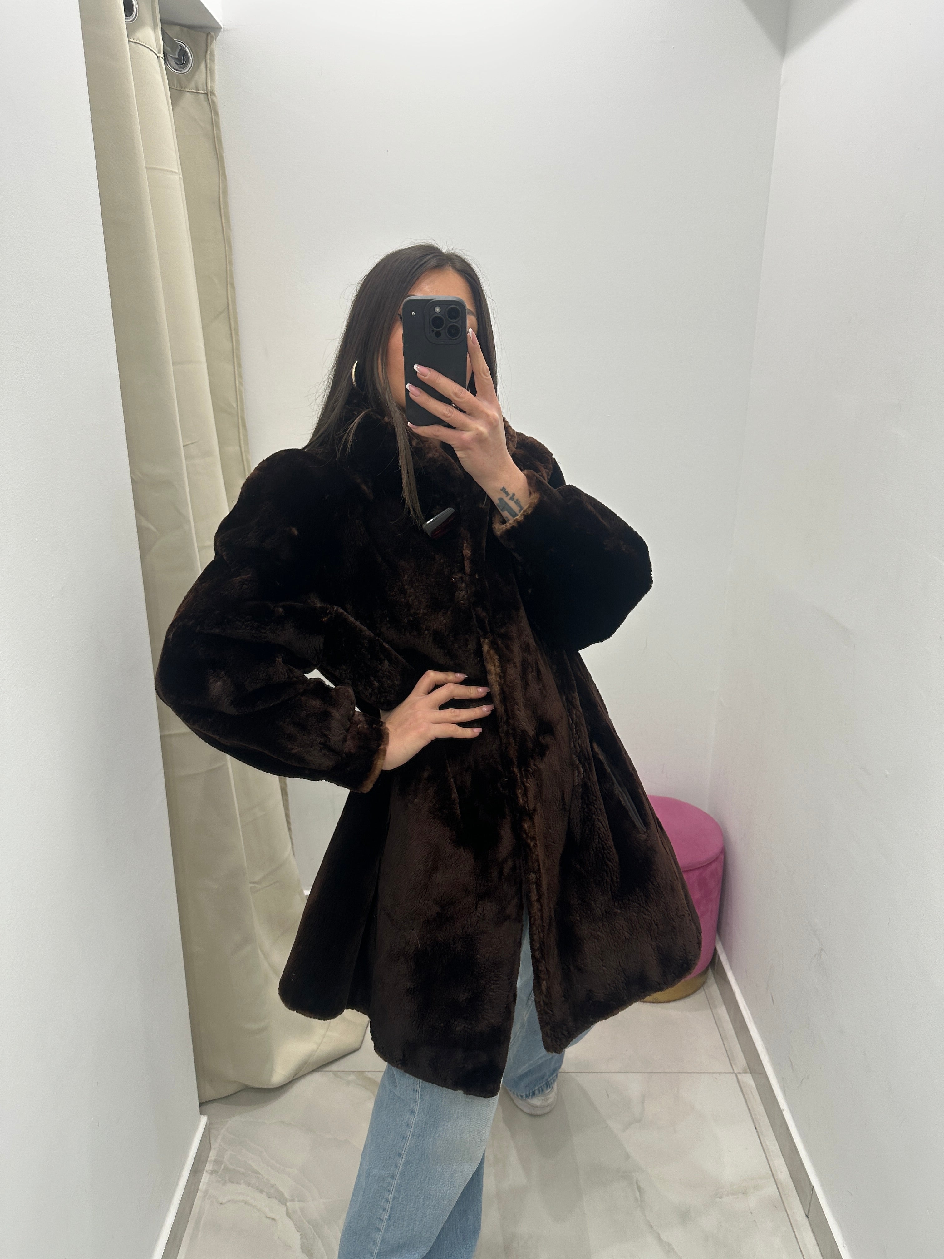 Pelliccia vera vintage in promo marrone scuro