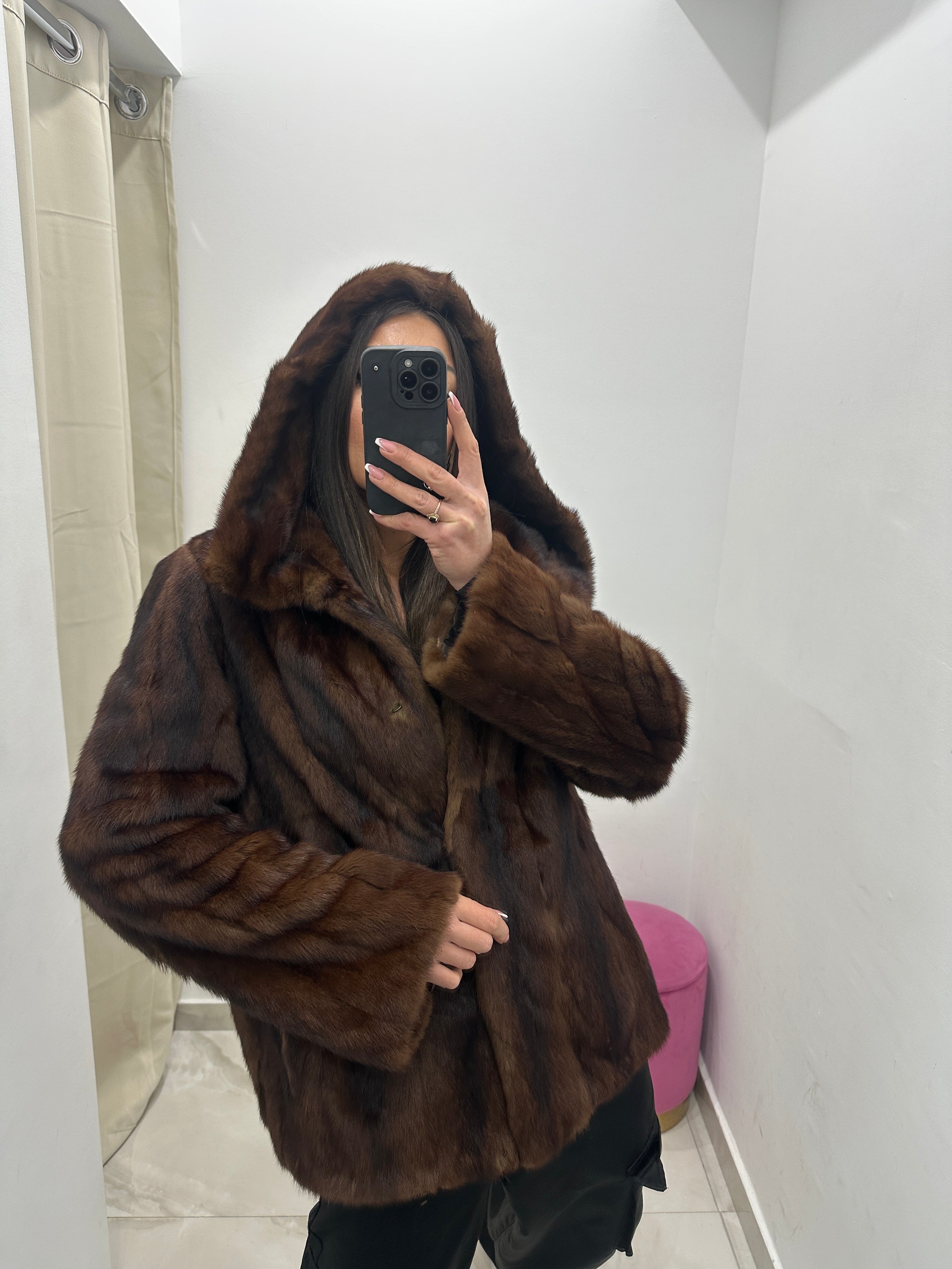 Pelliccia visone marrone vintage rimessa a modello