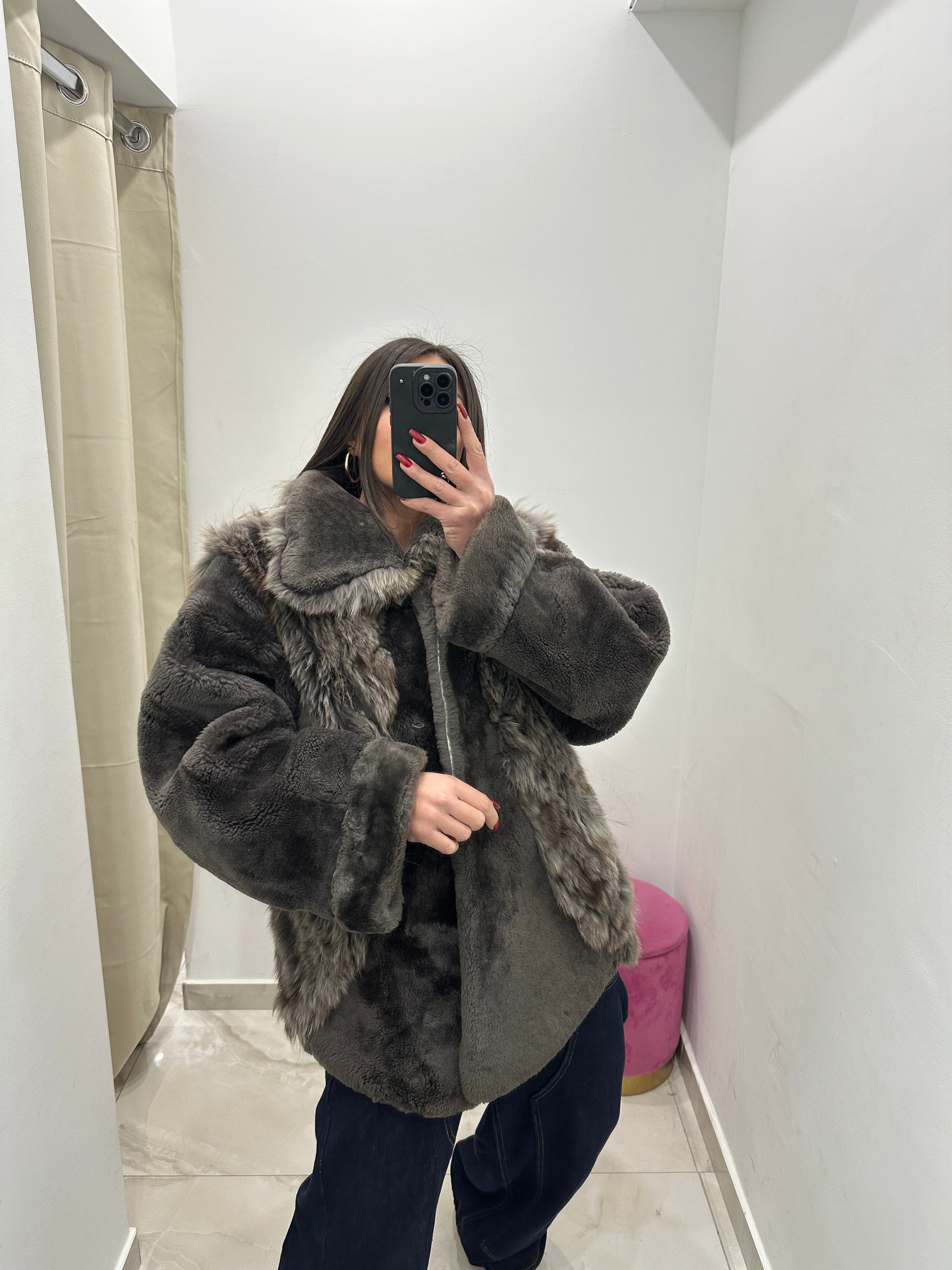 Pelliccia vera vintage grigia