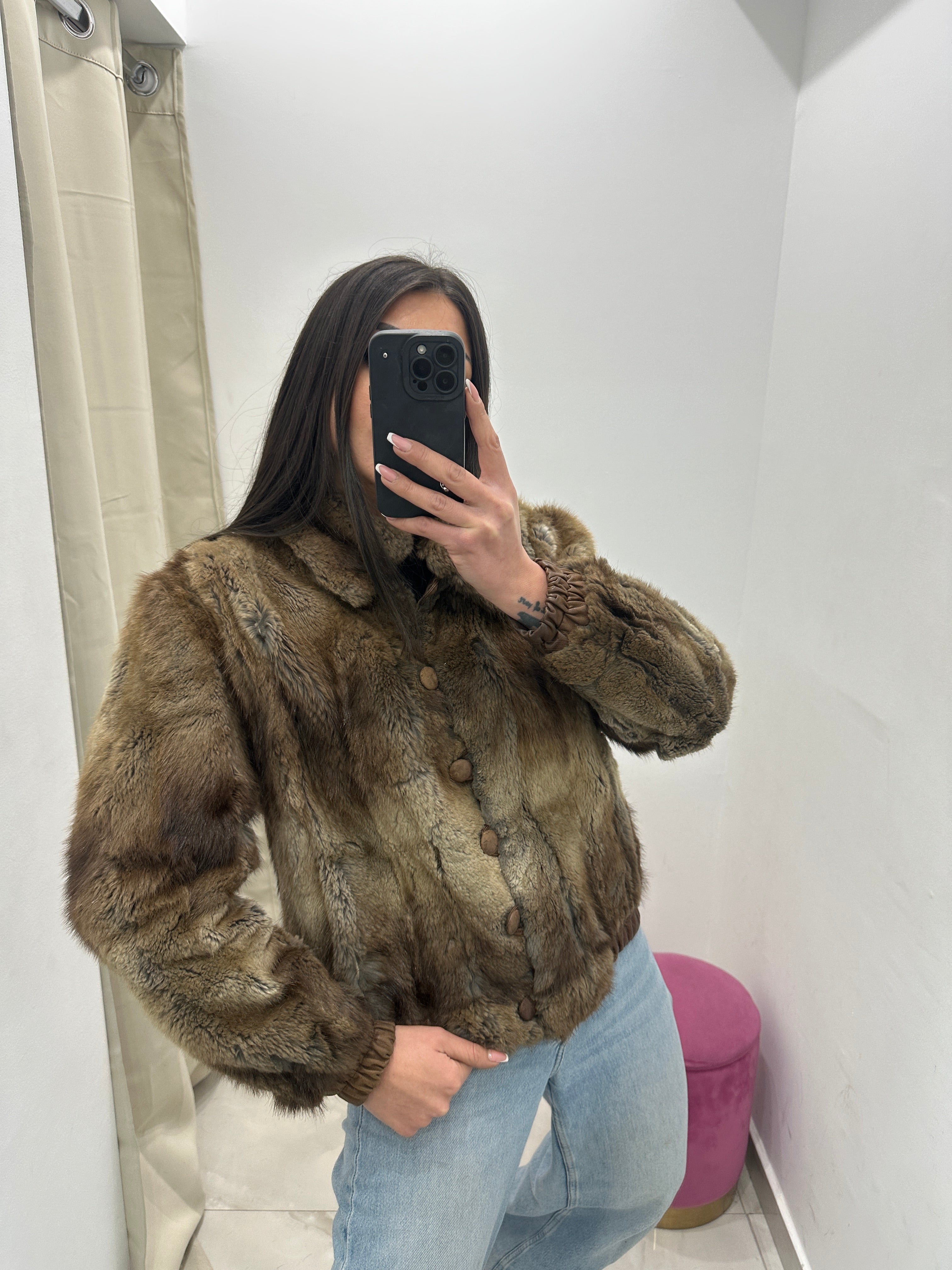 Pelliccia vera vintage fango gold