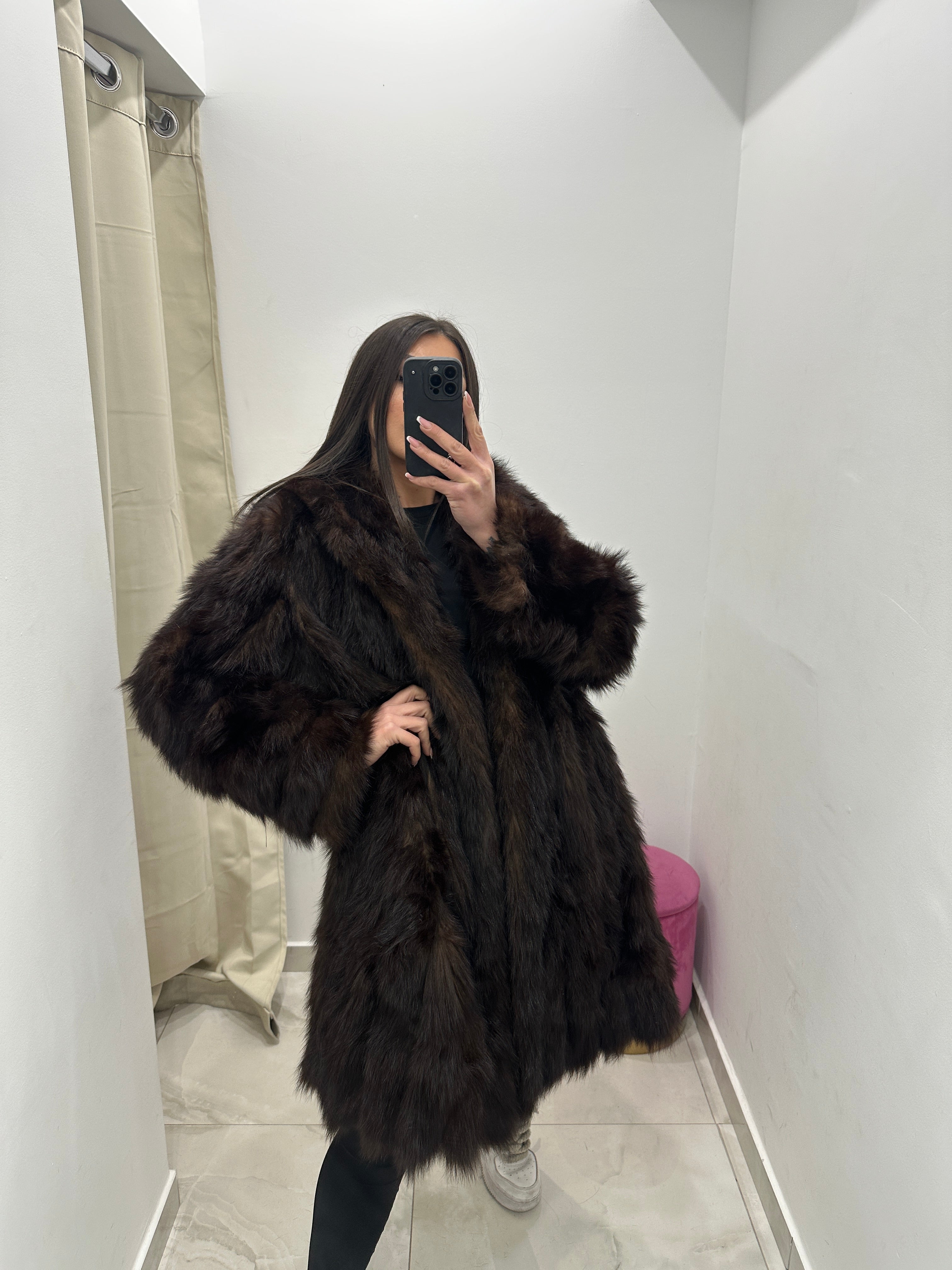 Pelliccia vera vintage marrone lunga