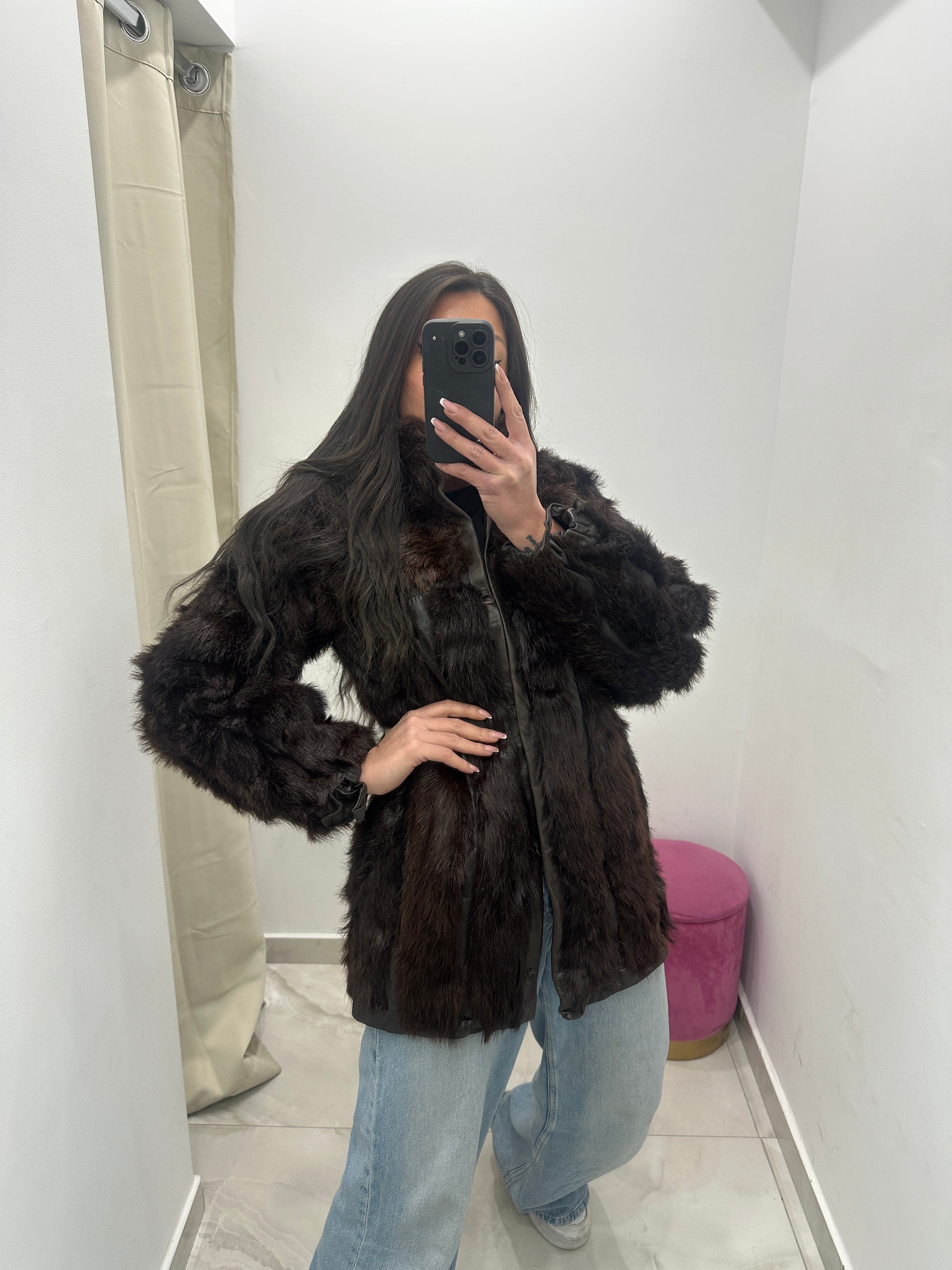 Pelliccia vera vintage marrone scuro