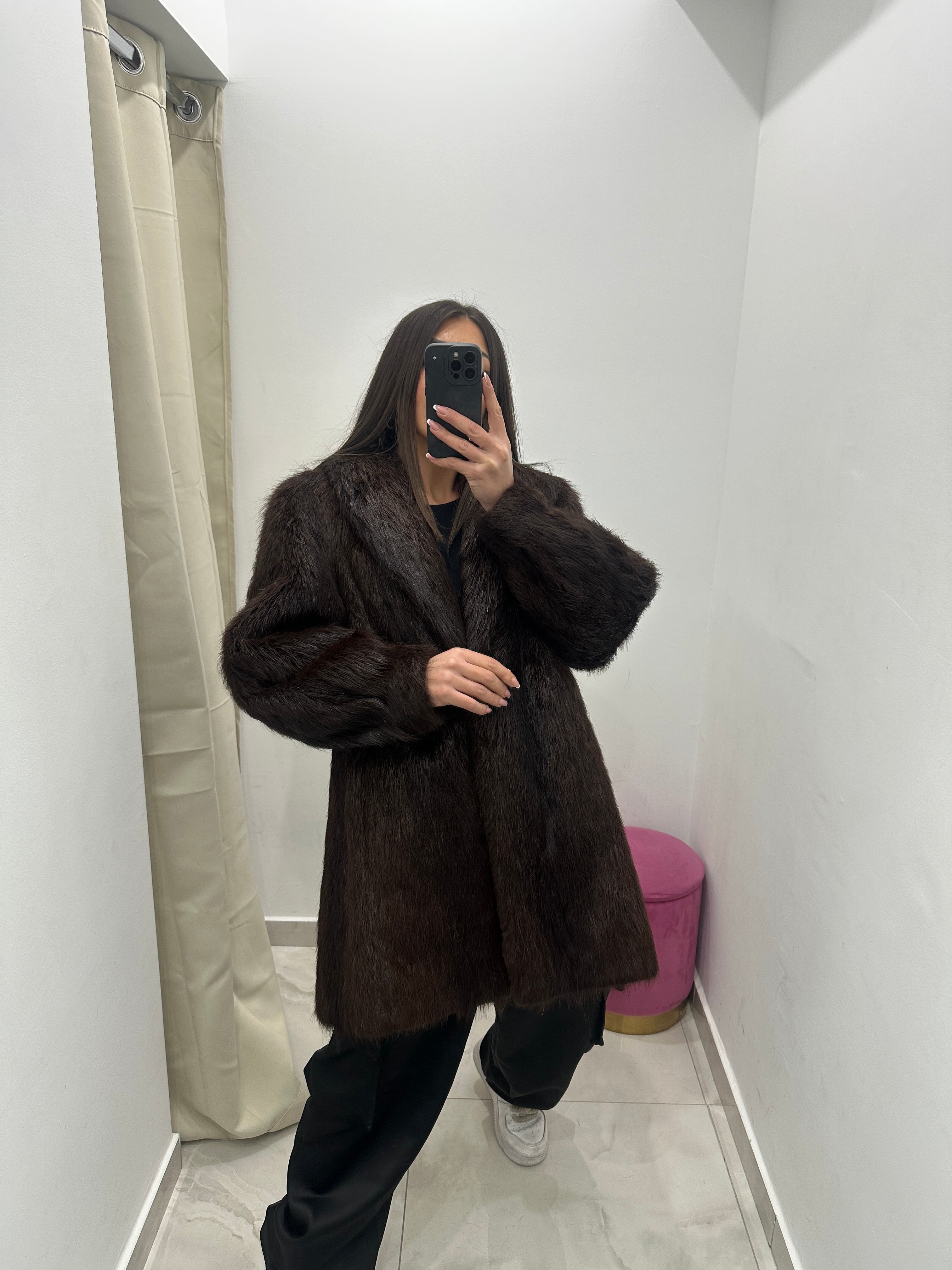 Pelliccia vera vintage marrone scuro