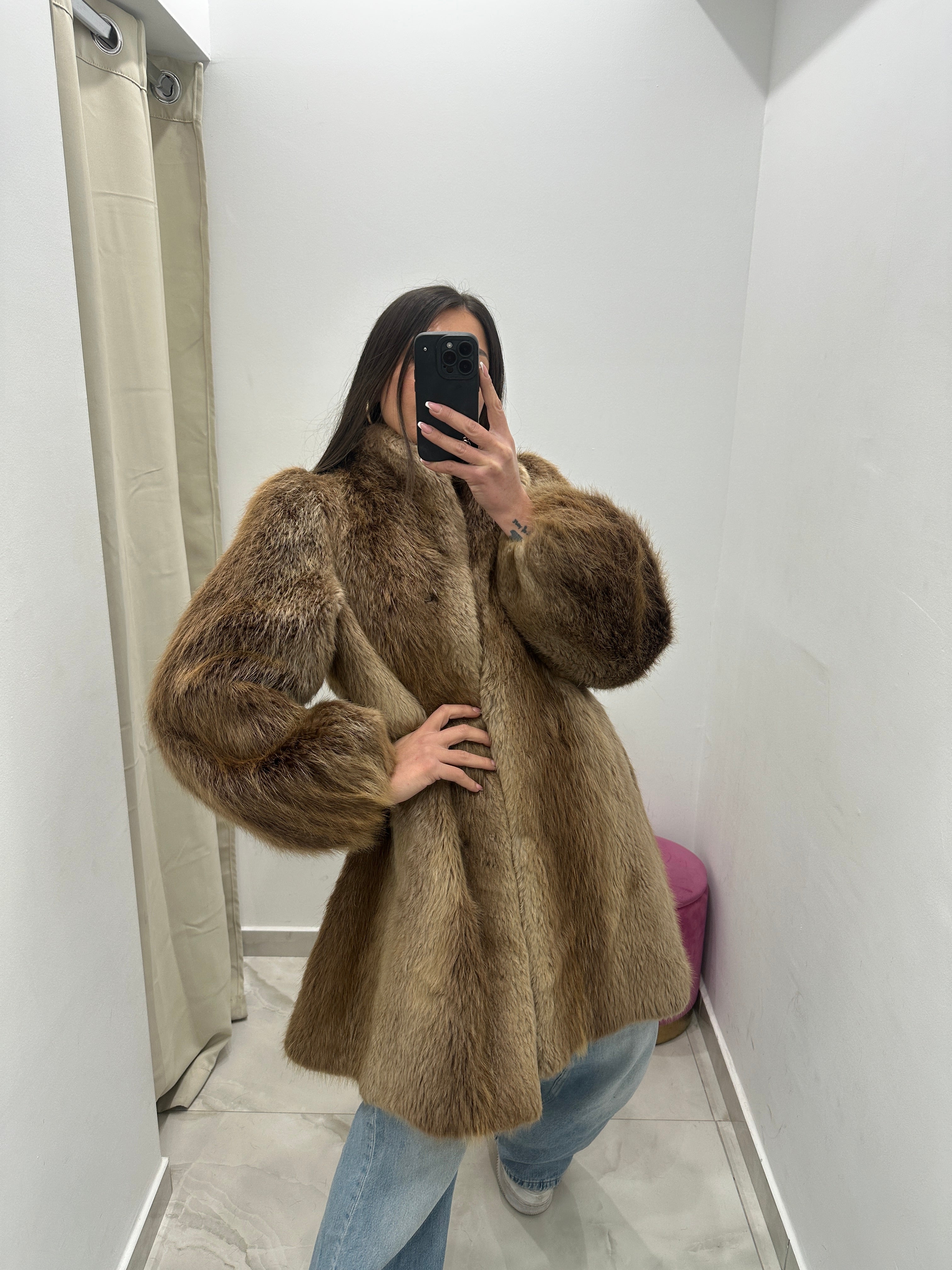 Pelliccia vera vintage miele oro