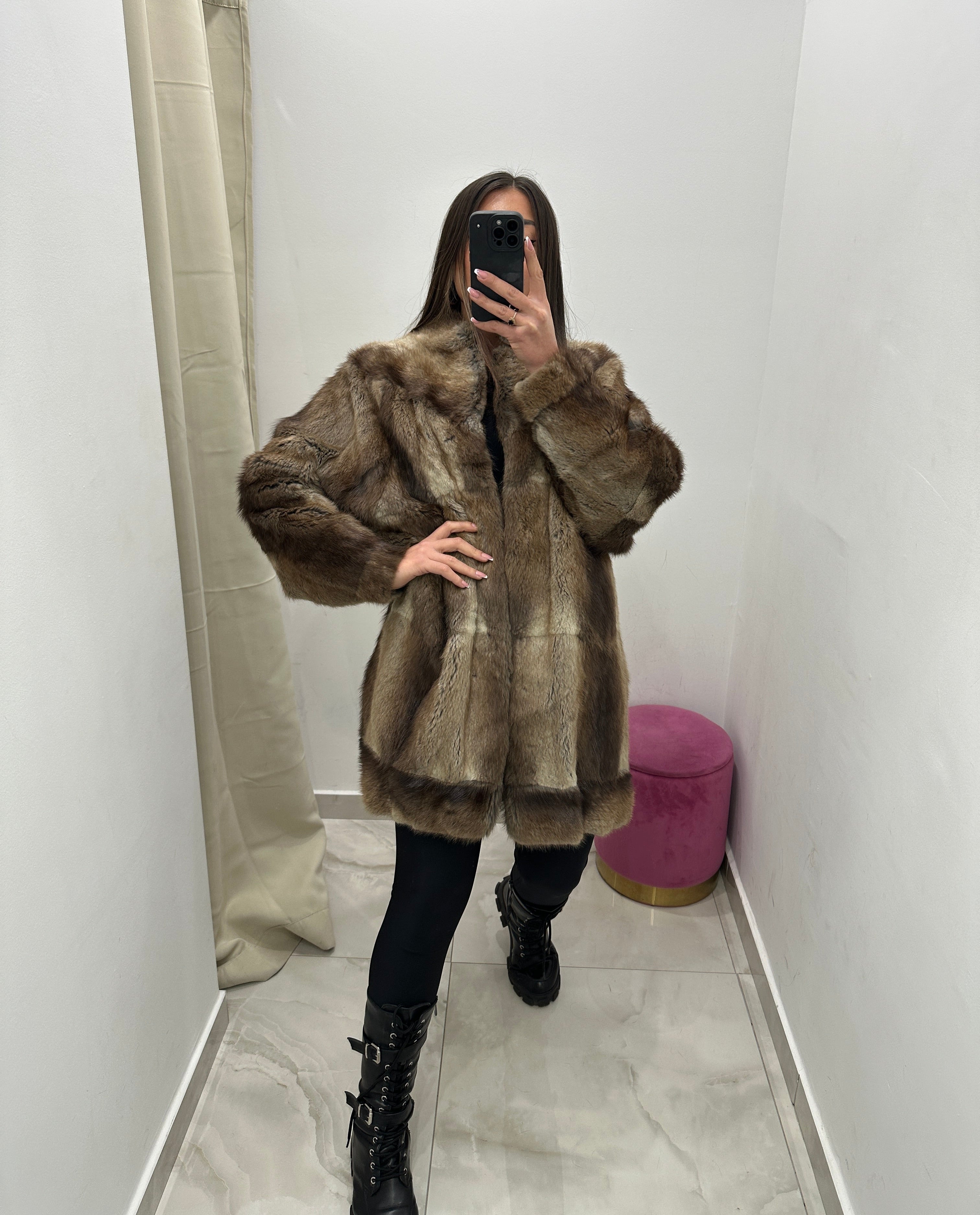 Pelliccia vera vintage beige sfumato