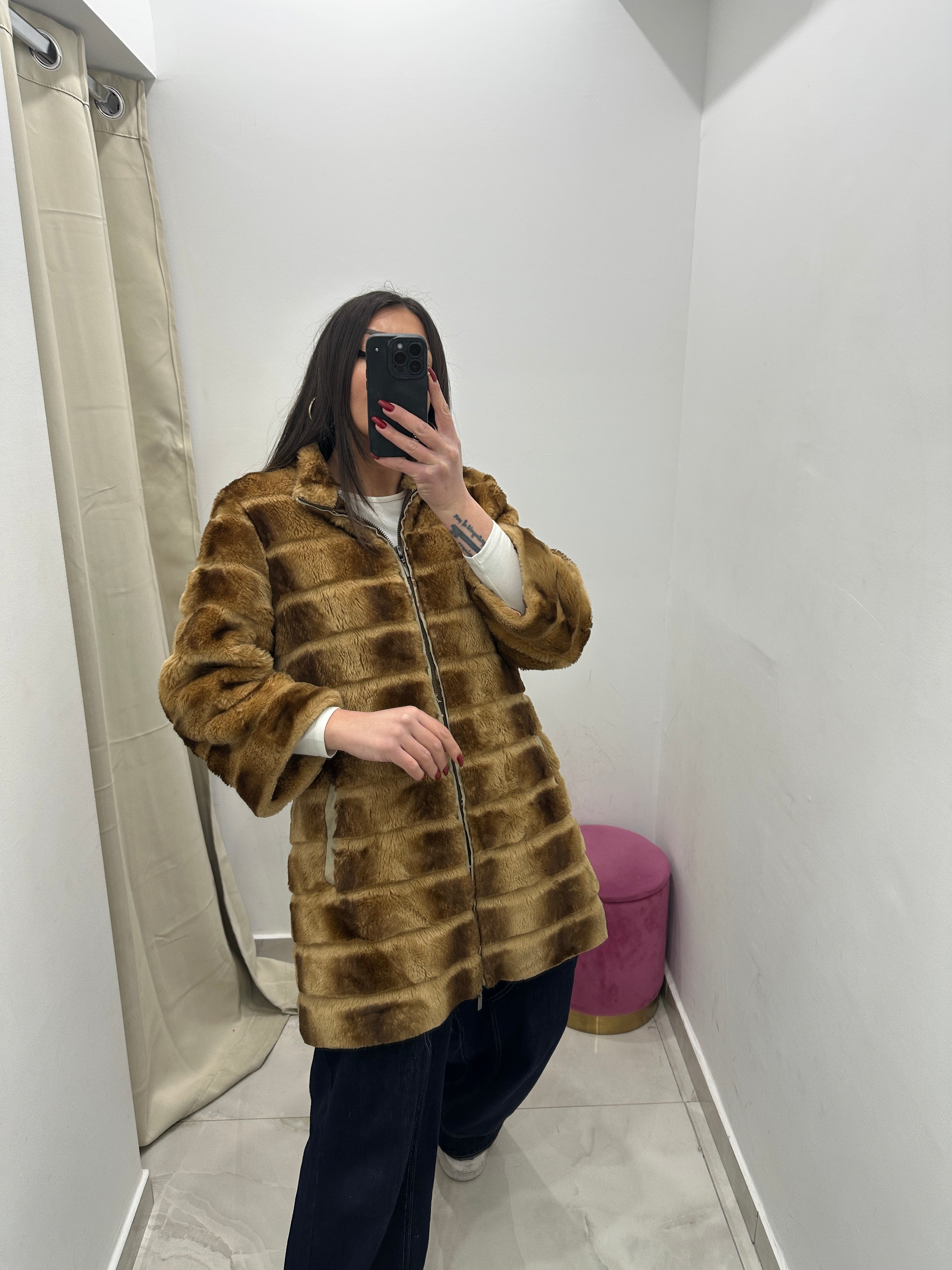 Pelliccia ecologica vintage miele