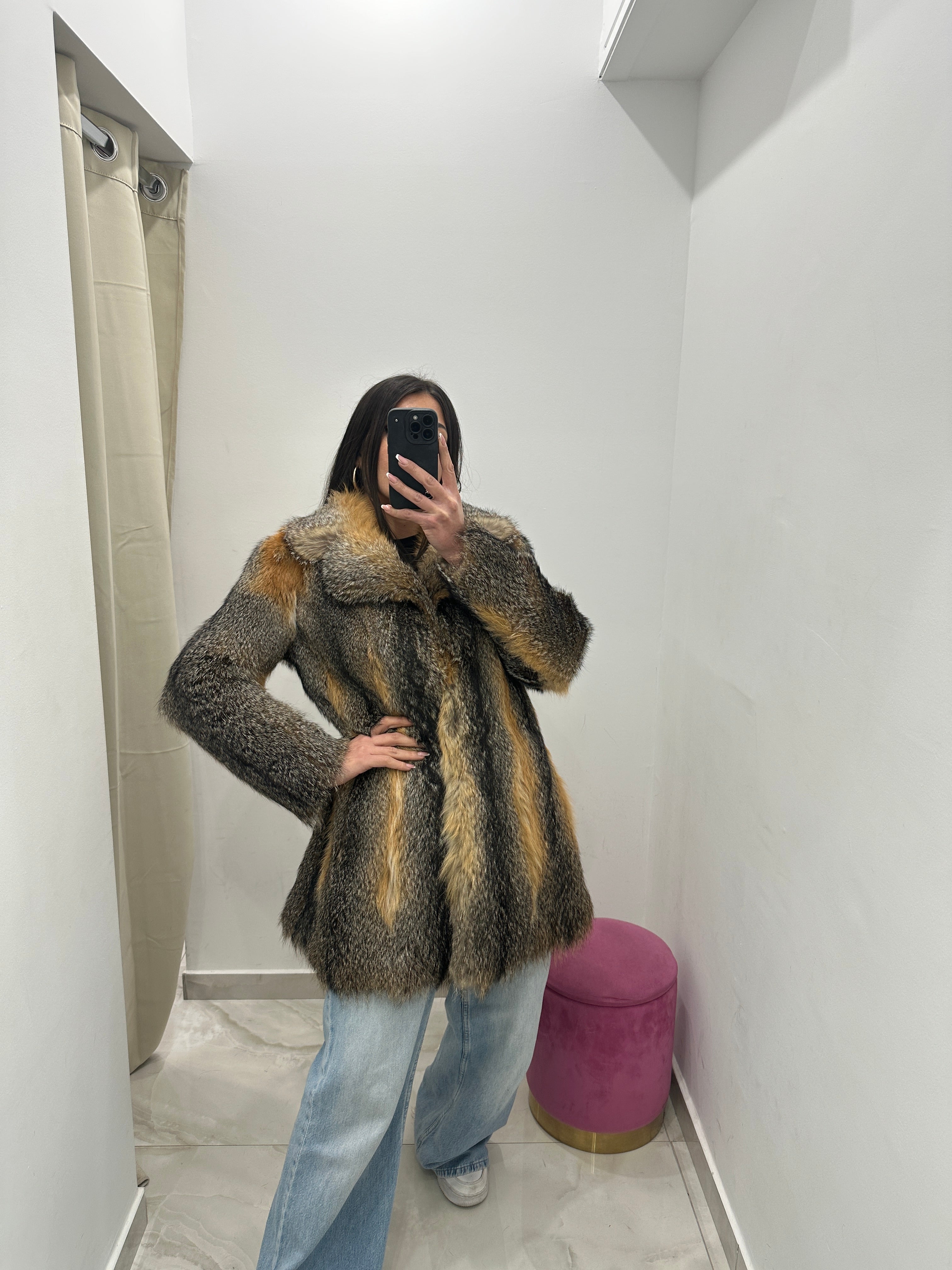 Pelliccia vera vintage volpe bicolor