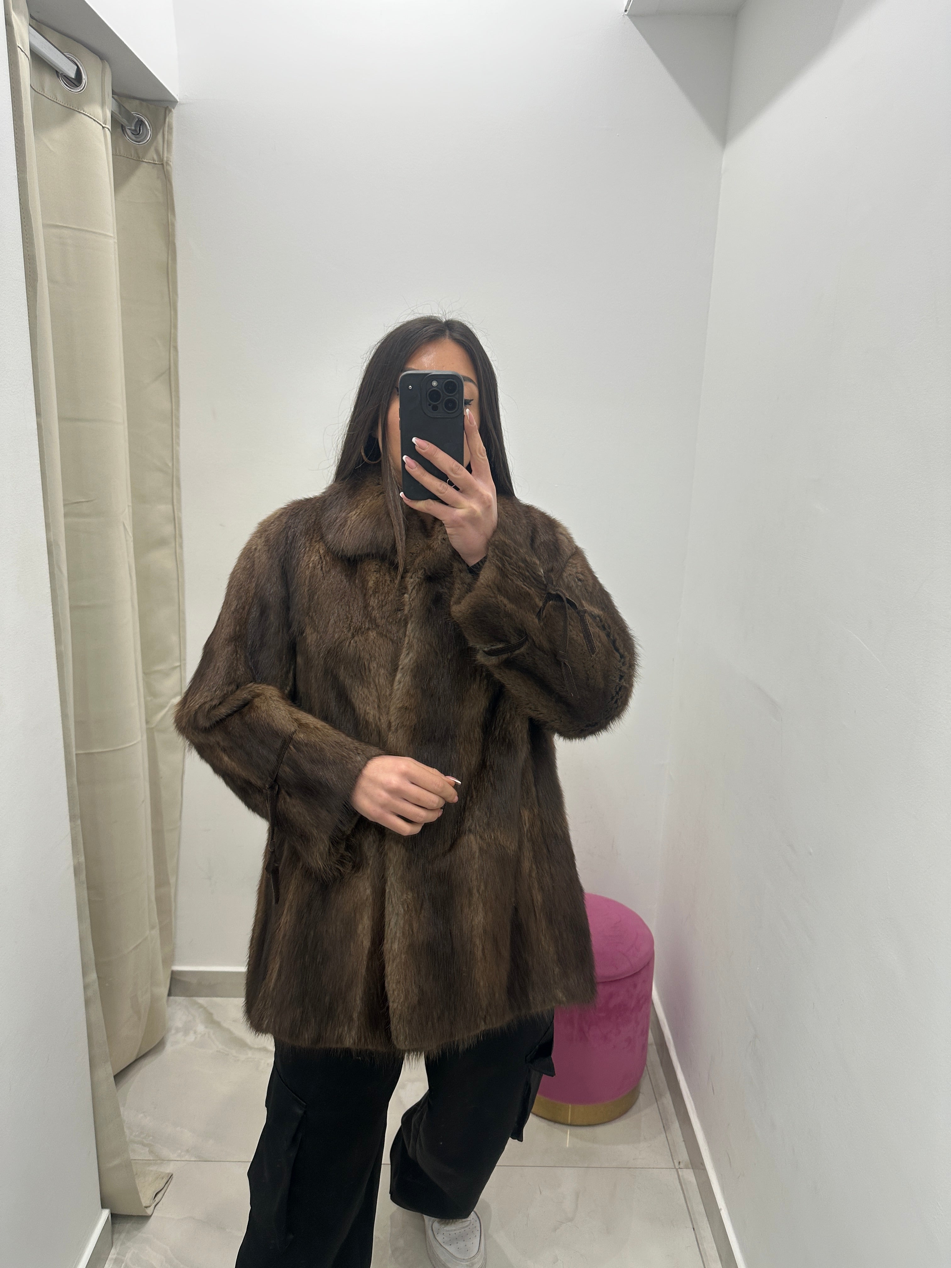 Pelliccia vera vintage marrone chiaro