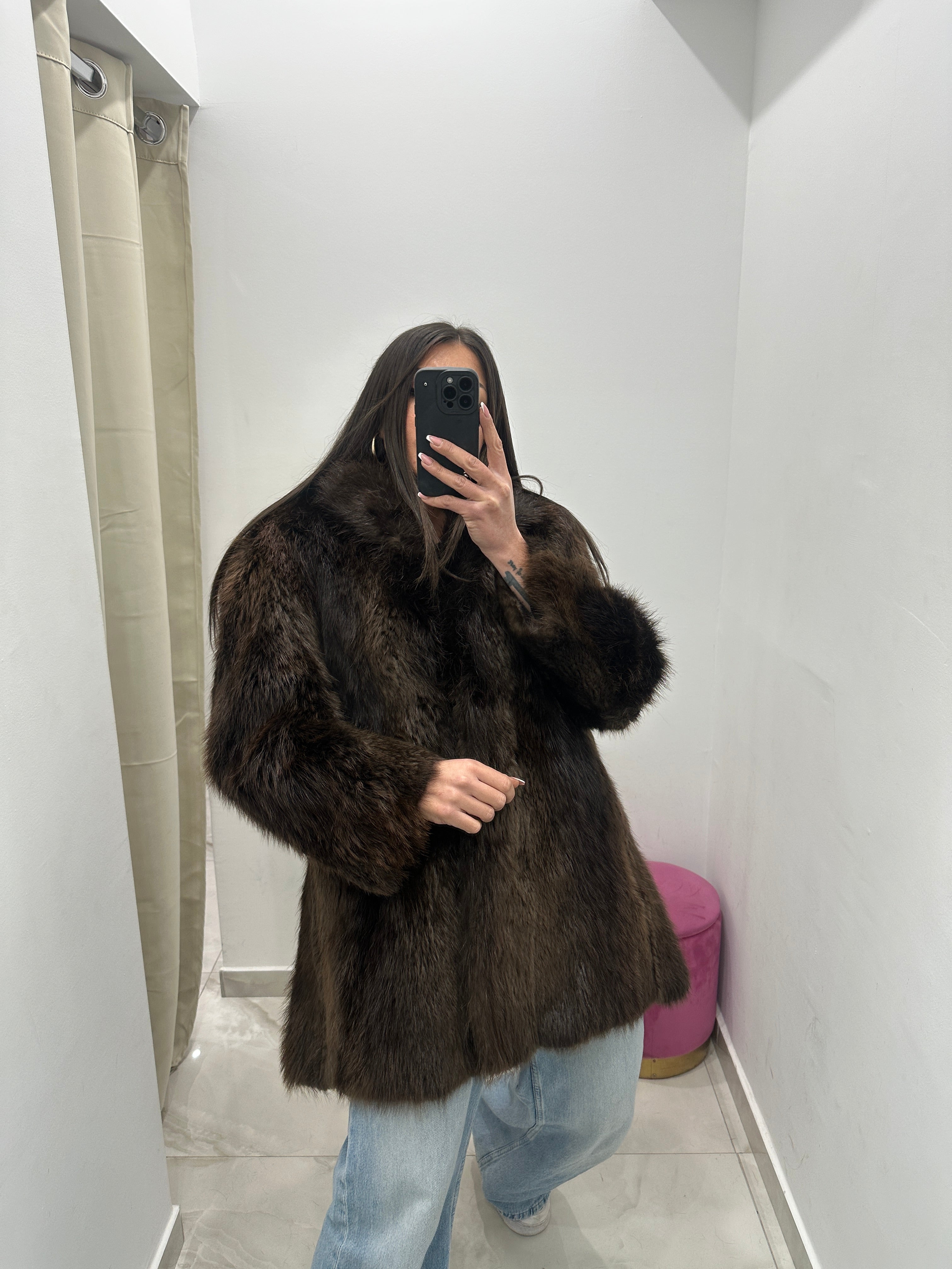 Pelliccia vera vintage marrone scuro