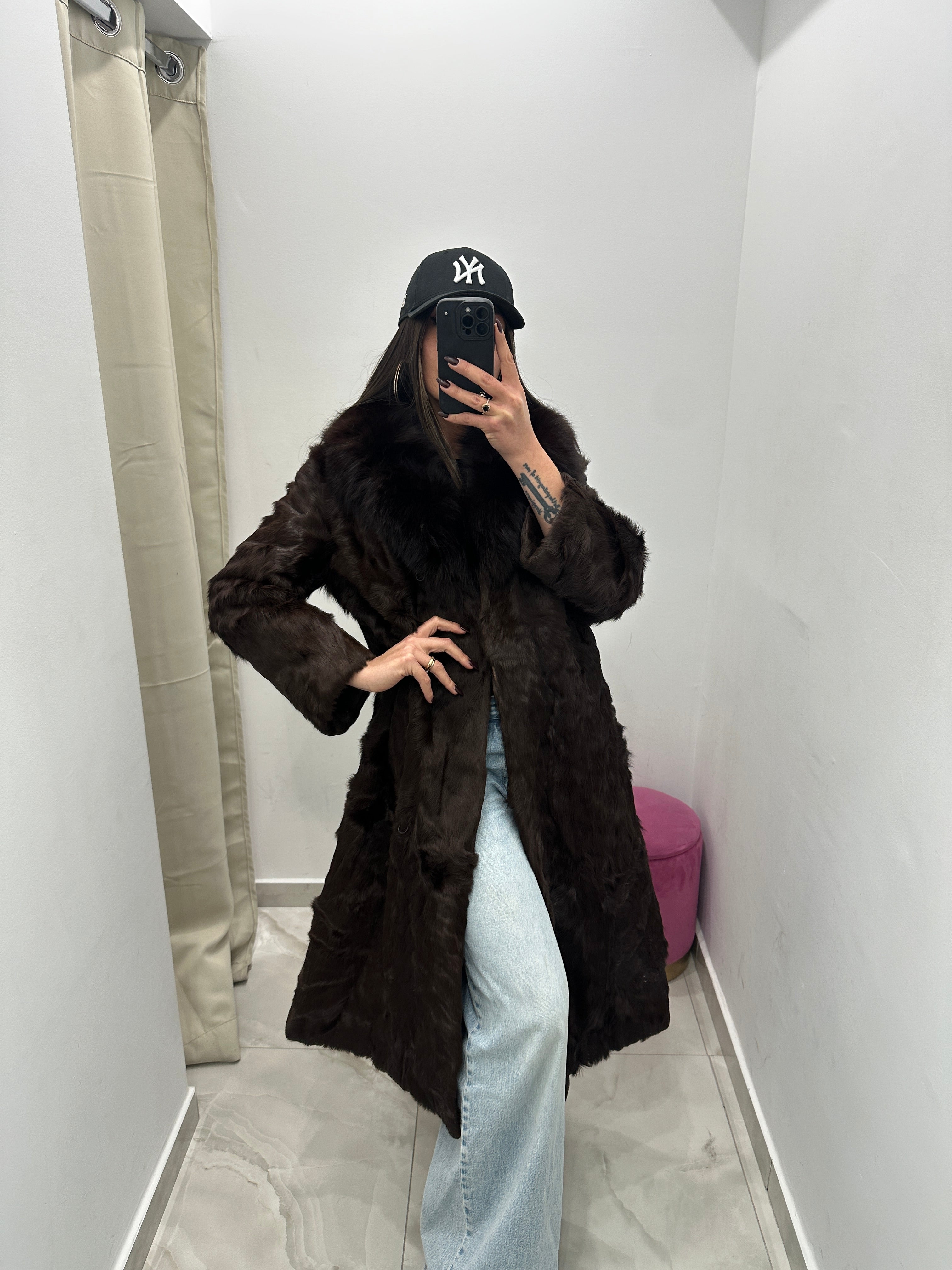 Pelliccia vera vintage marrone lunga