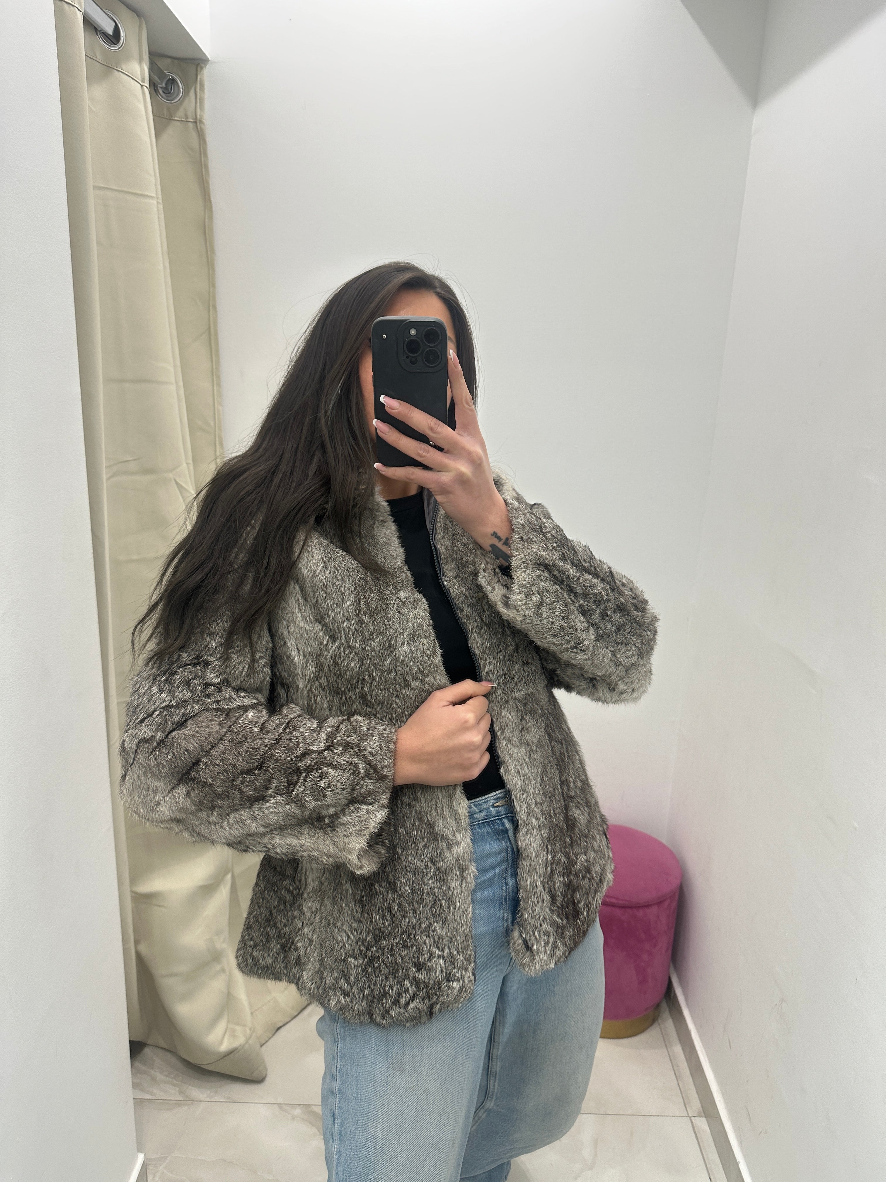 Pelliccia vera vintage grigia