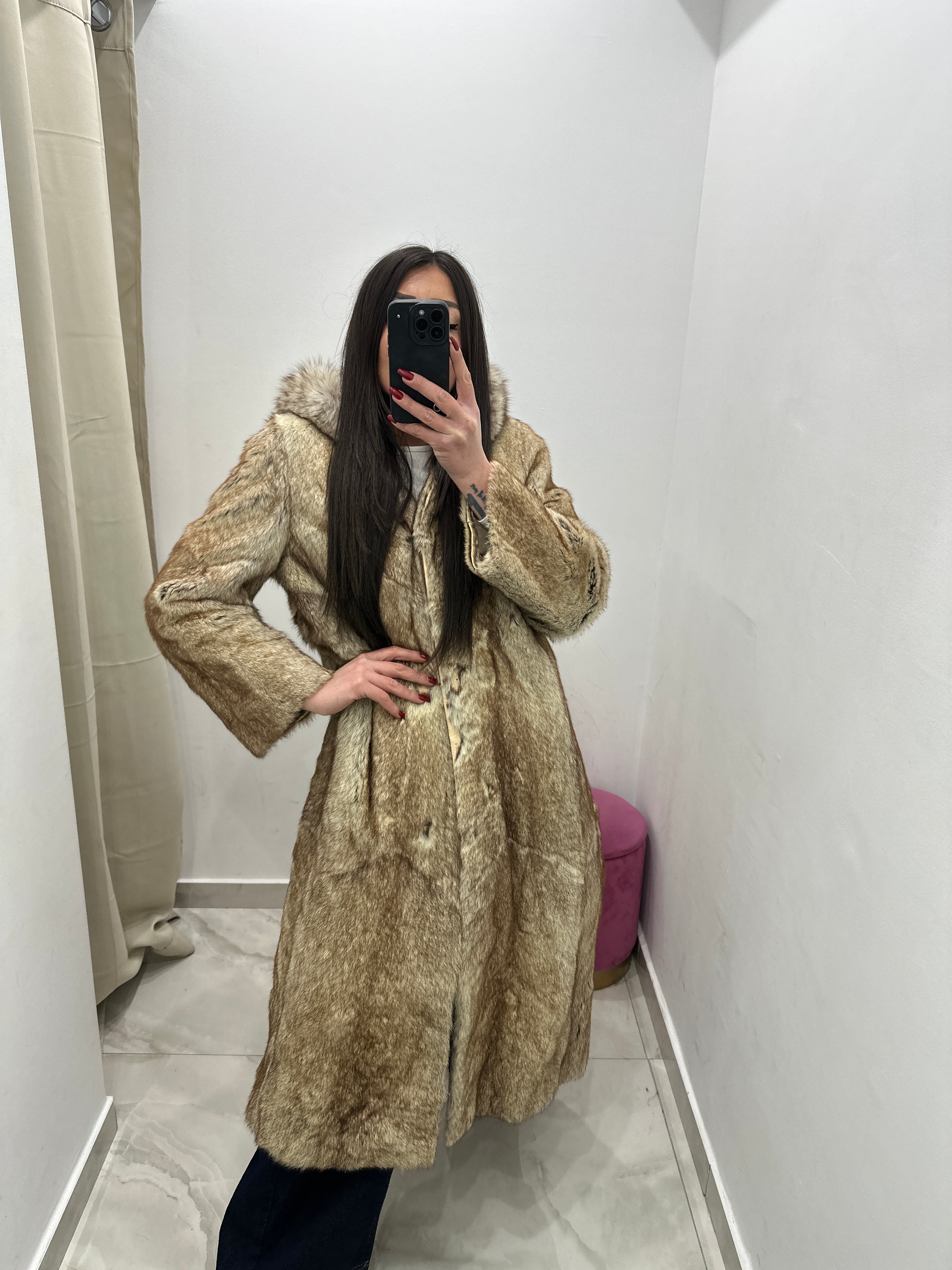 Pelliccia vera vintage beige lunga