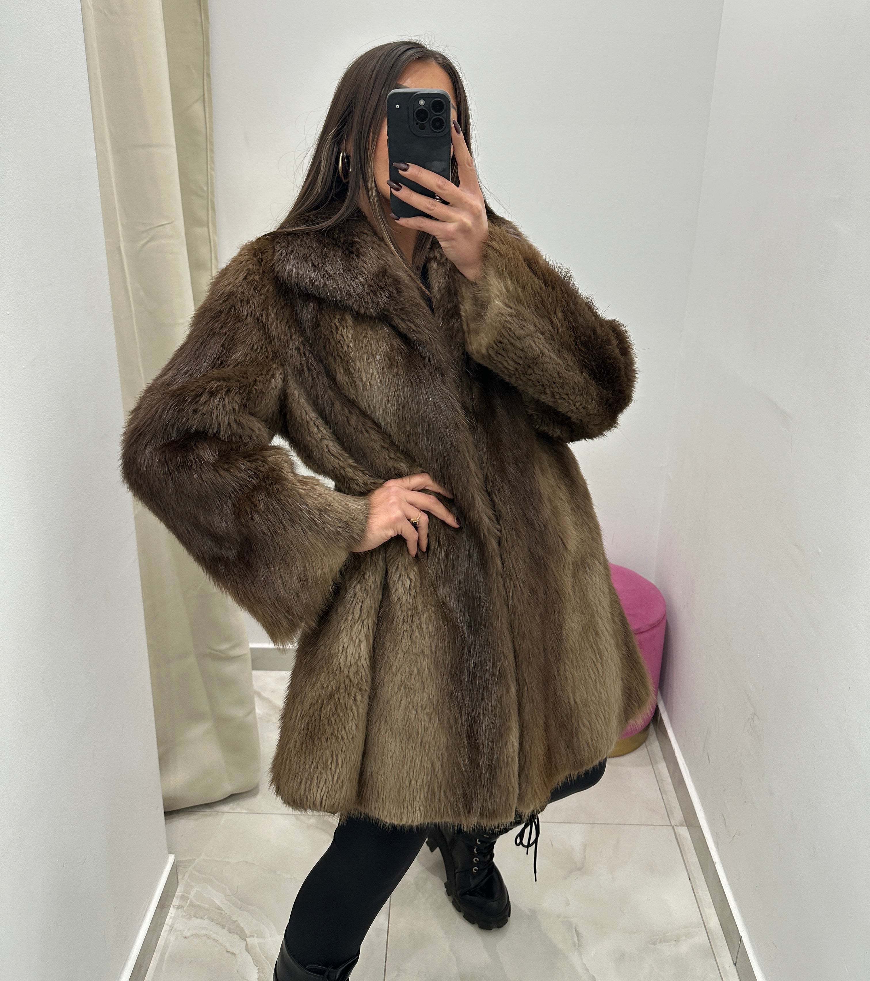 Pelliccia vera vintage marrone sfumato