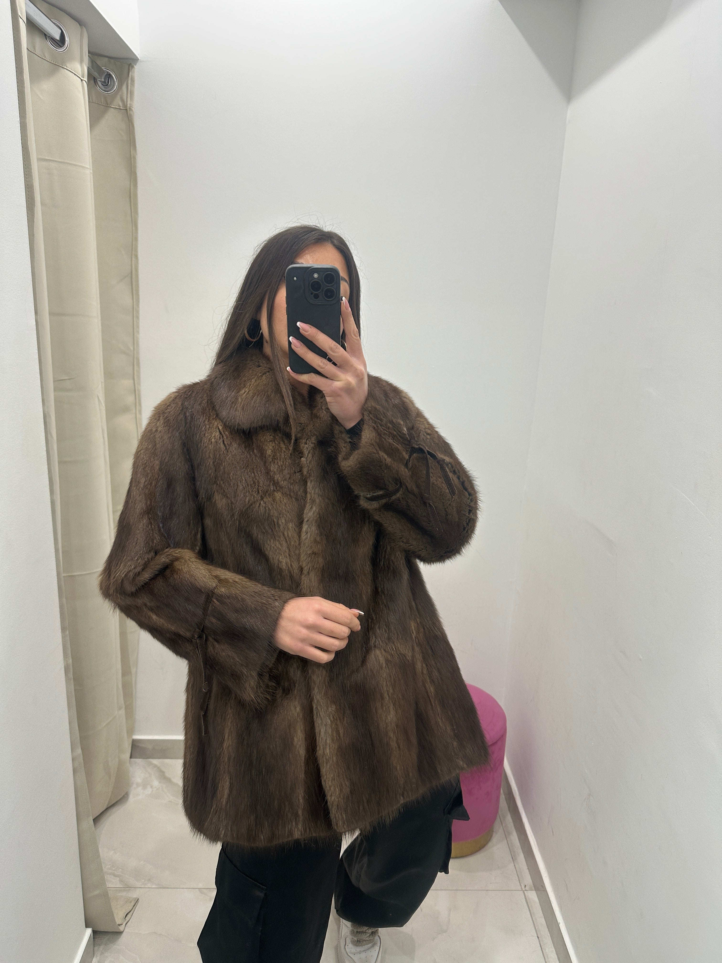 Pelliccia vera vintage marrone chiaro