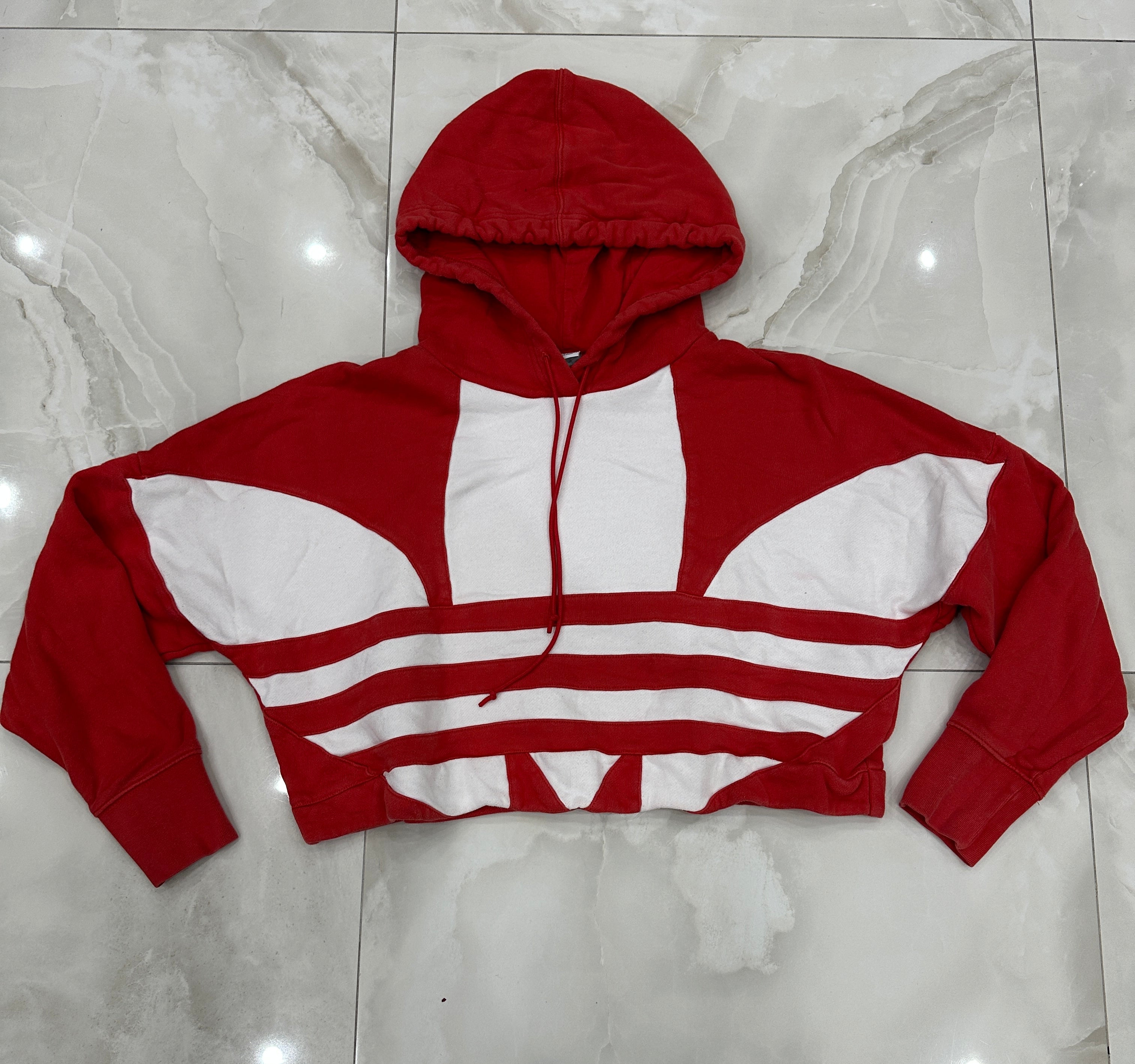 Felpa vintage rosso crop con cappuccio