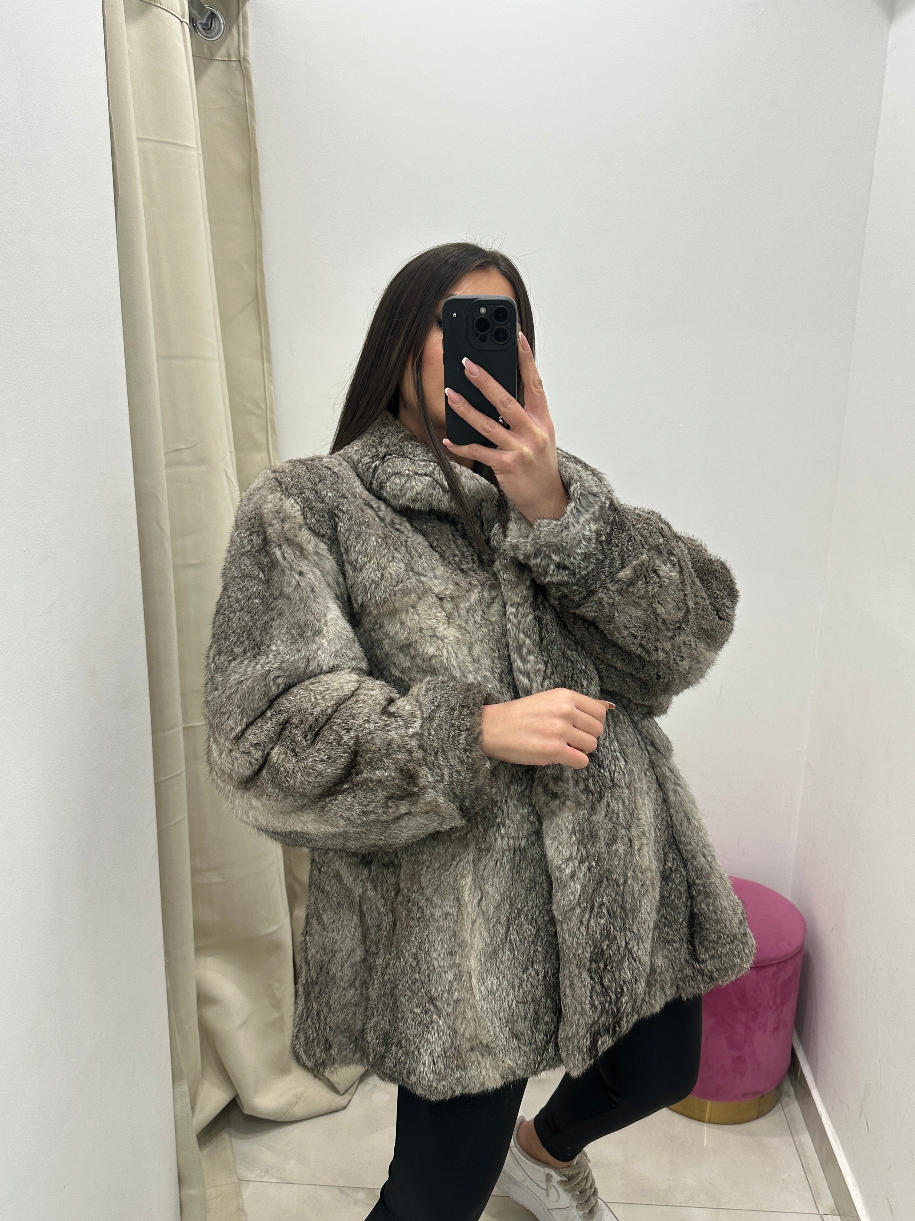 Pelliccia vera vintage grigia