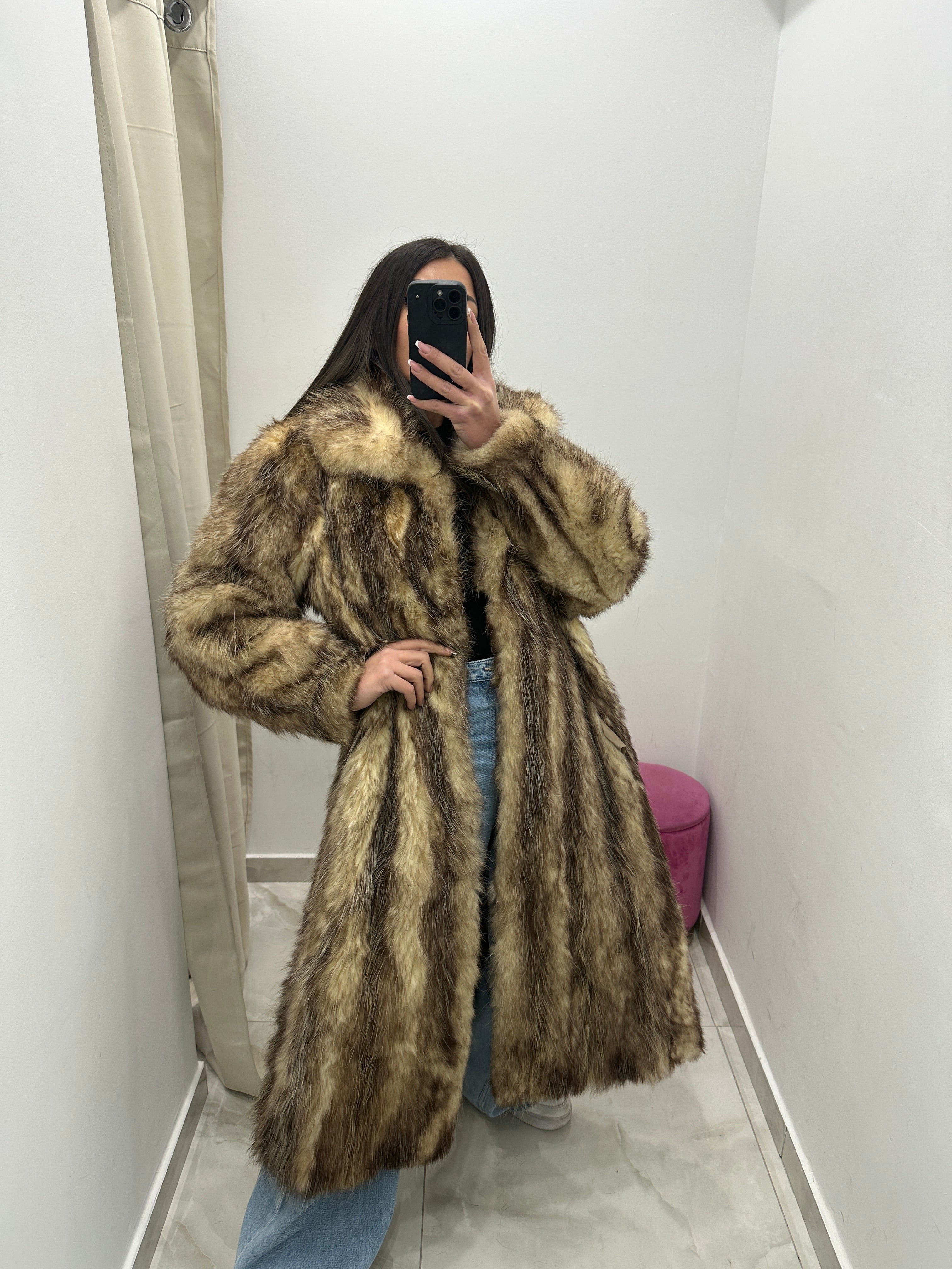 Pelliccia vera vintage bicolor lunga