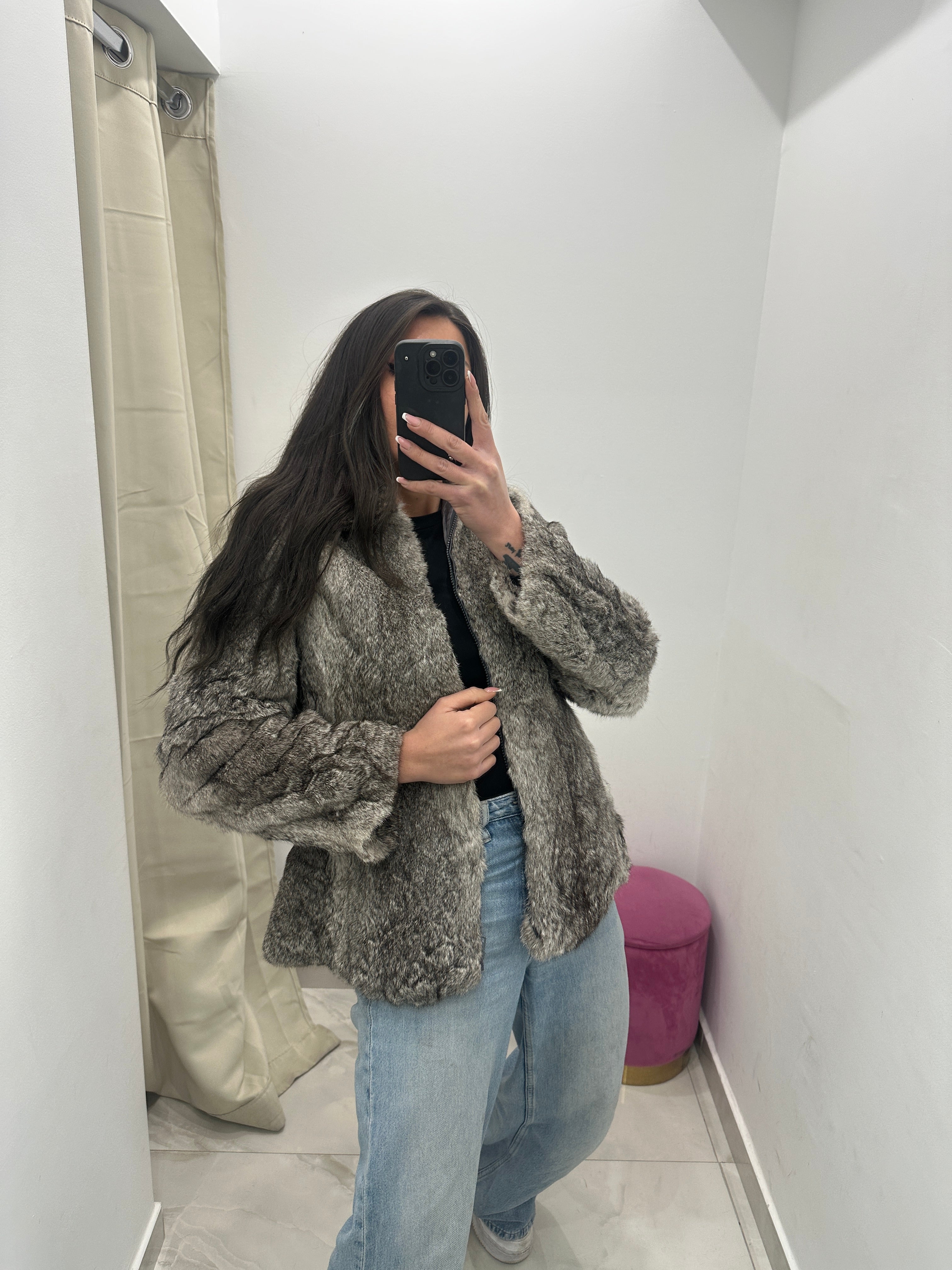 Pelliccia vera vintage grigia