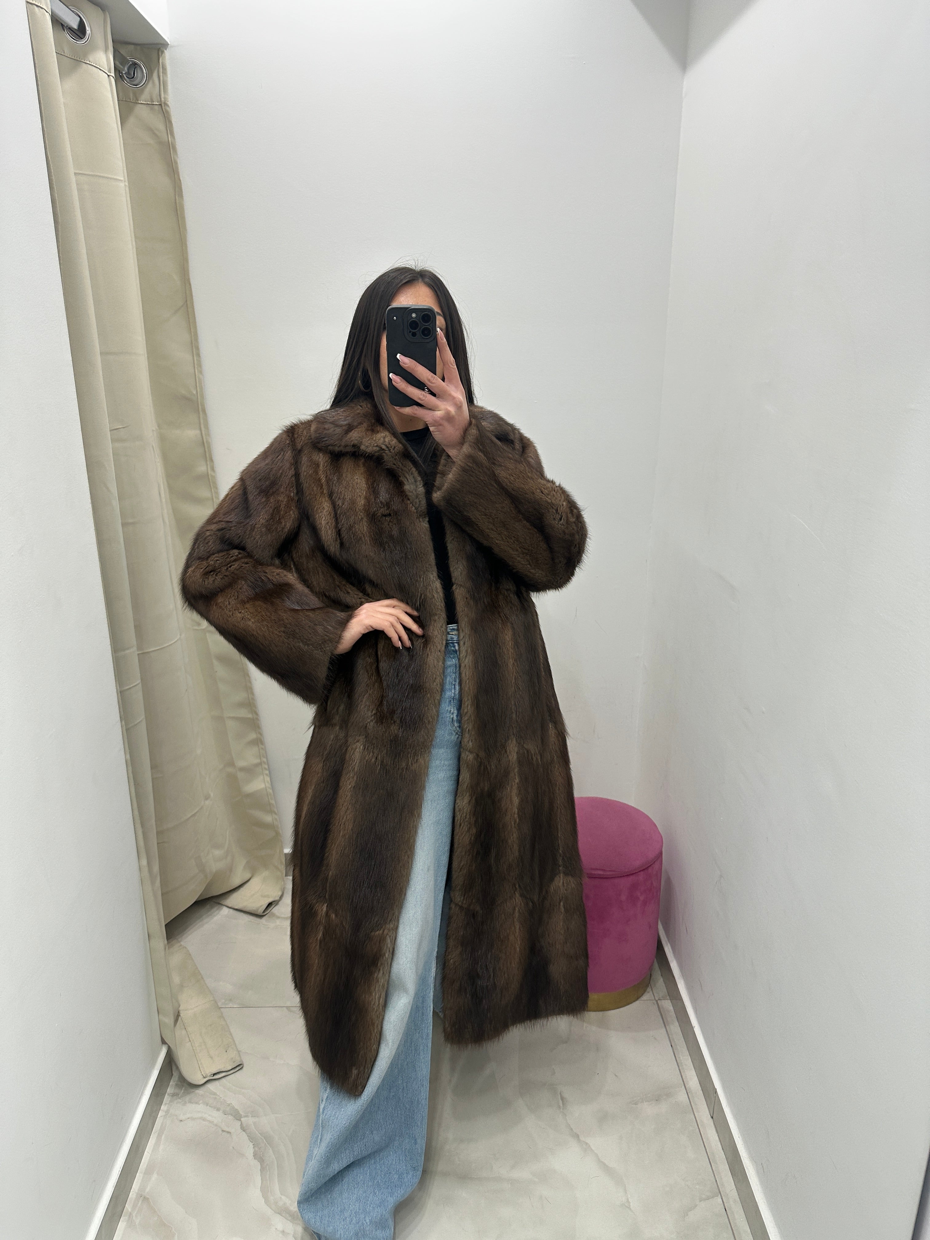 Pelliccia vera vintage marrone lunga