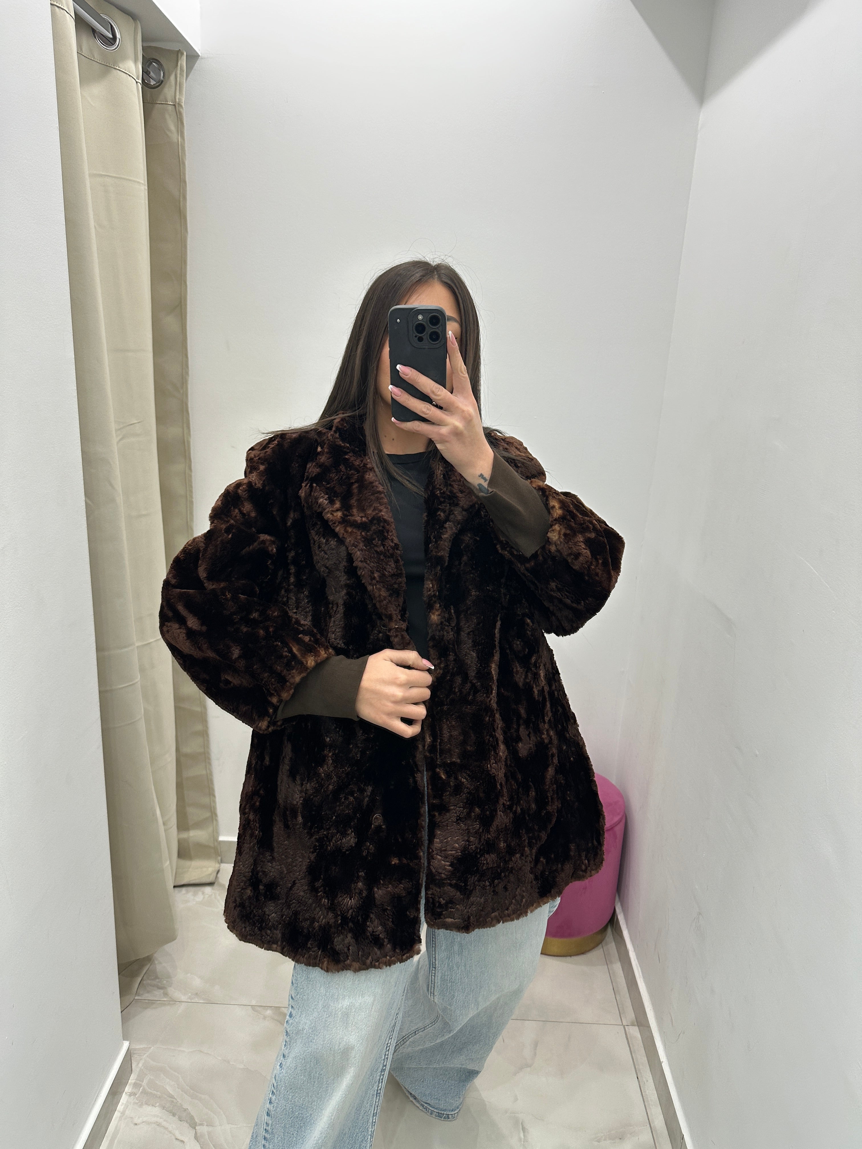 Pelliccia vera vintage in promo marrone scuro