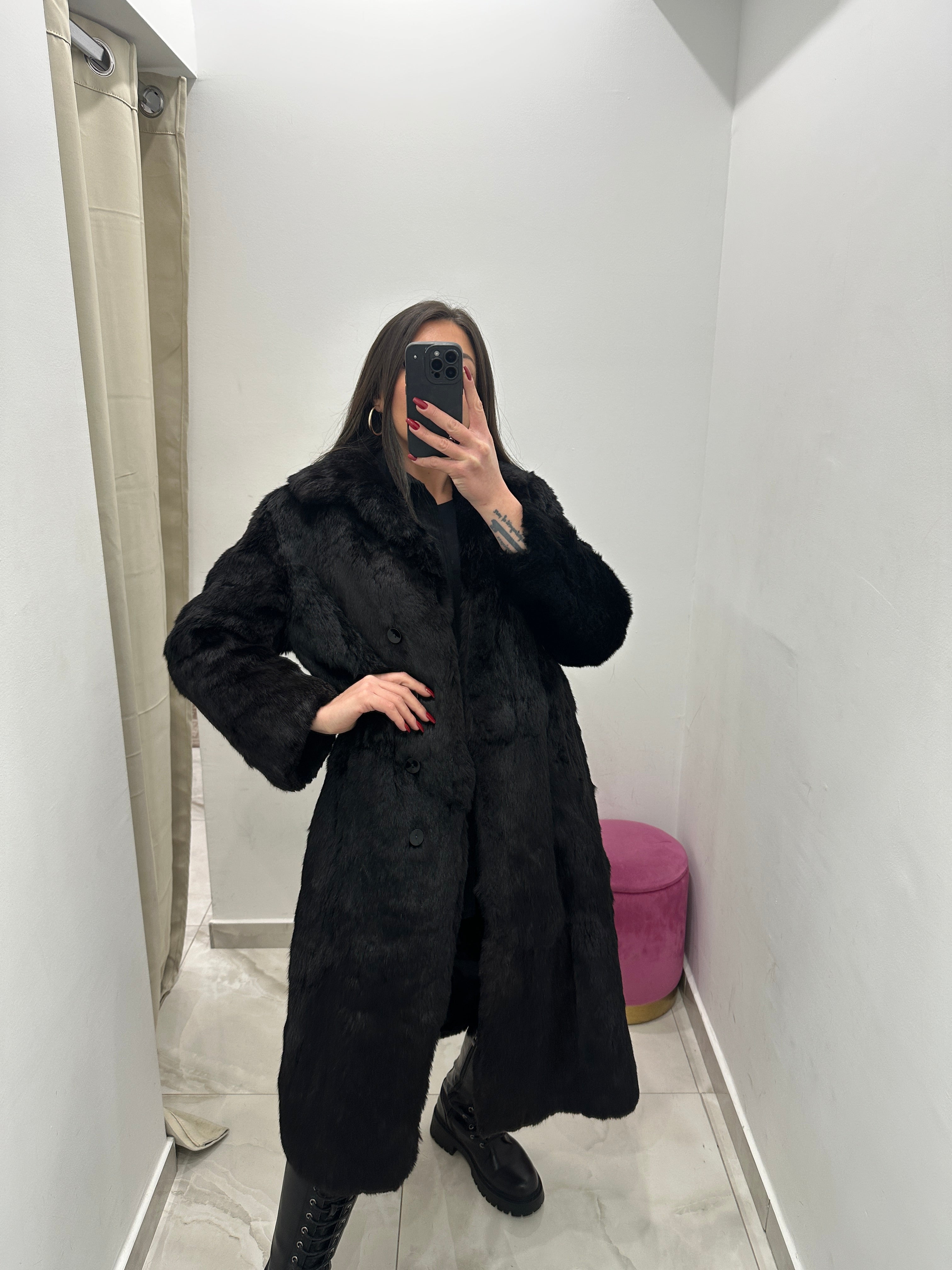 Pelliccia vera vintage nera lunga