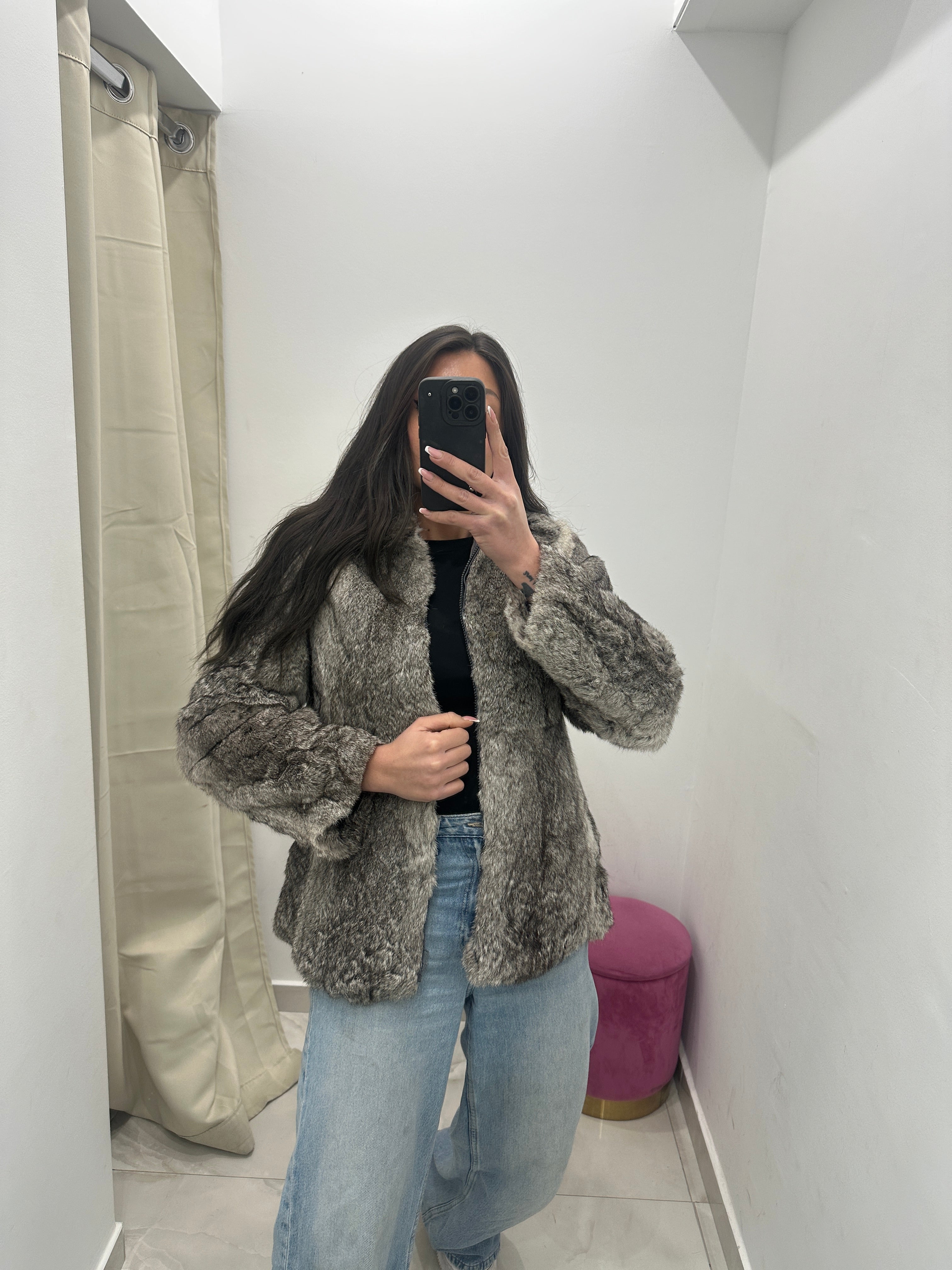 Pelliccia vera vintage grigia