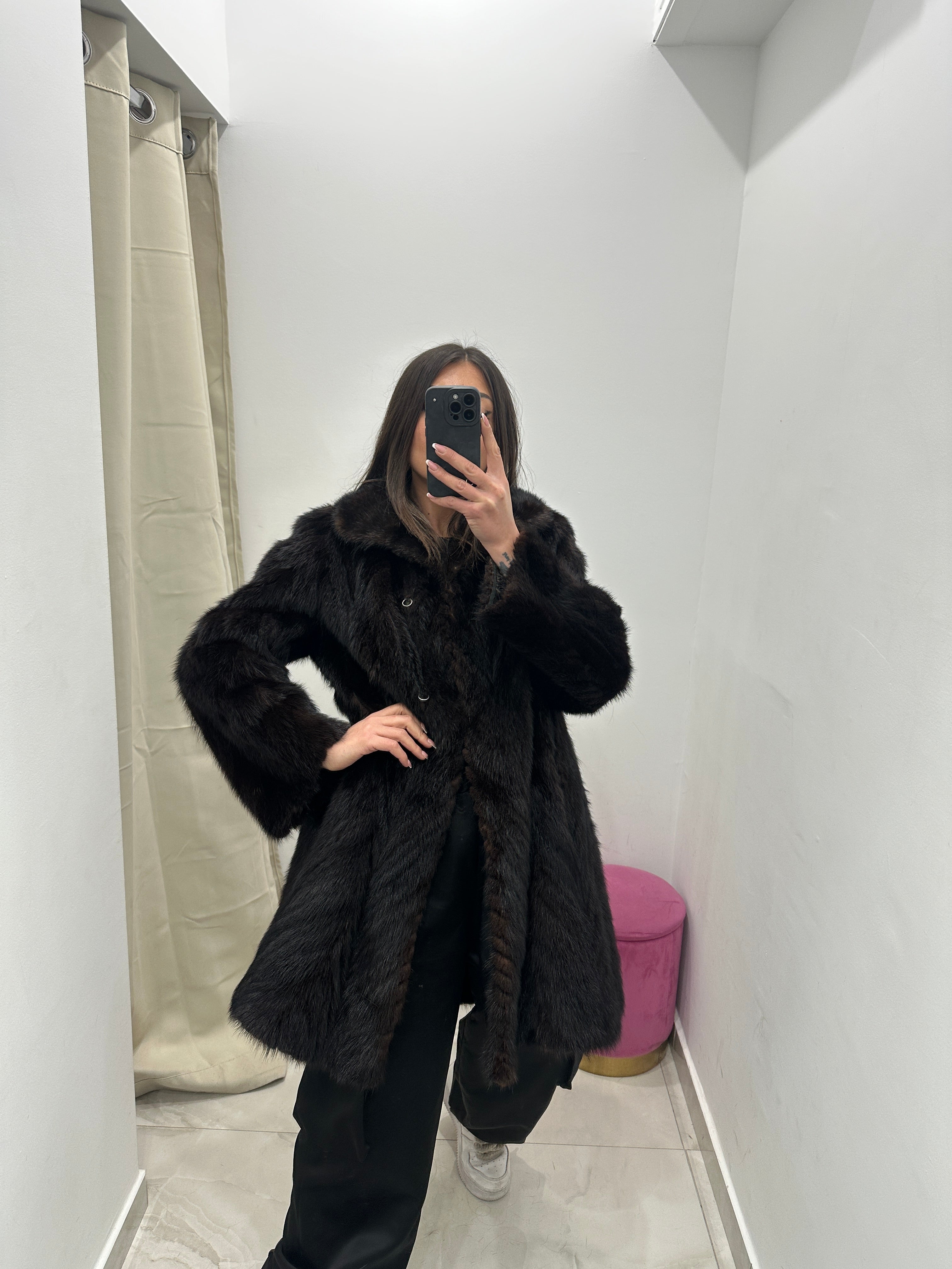 Pelliccia vera vintage marrone scuro