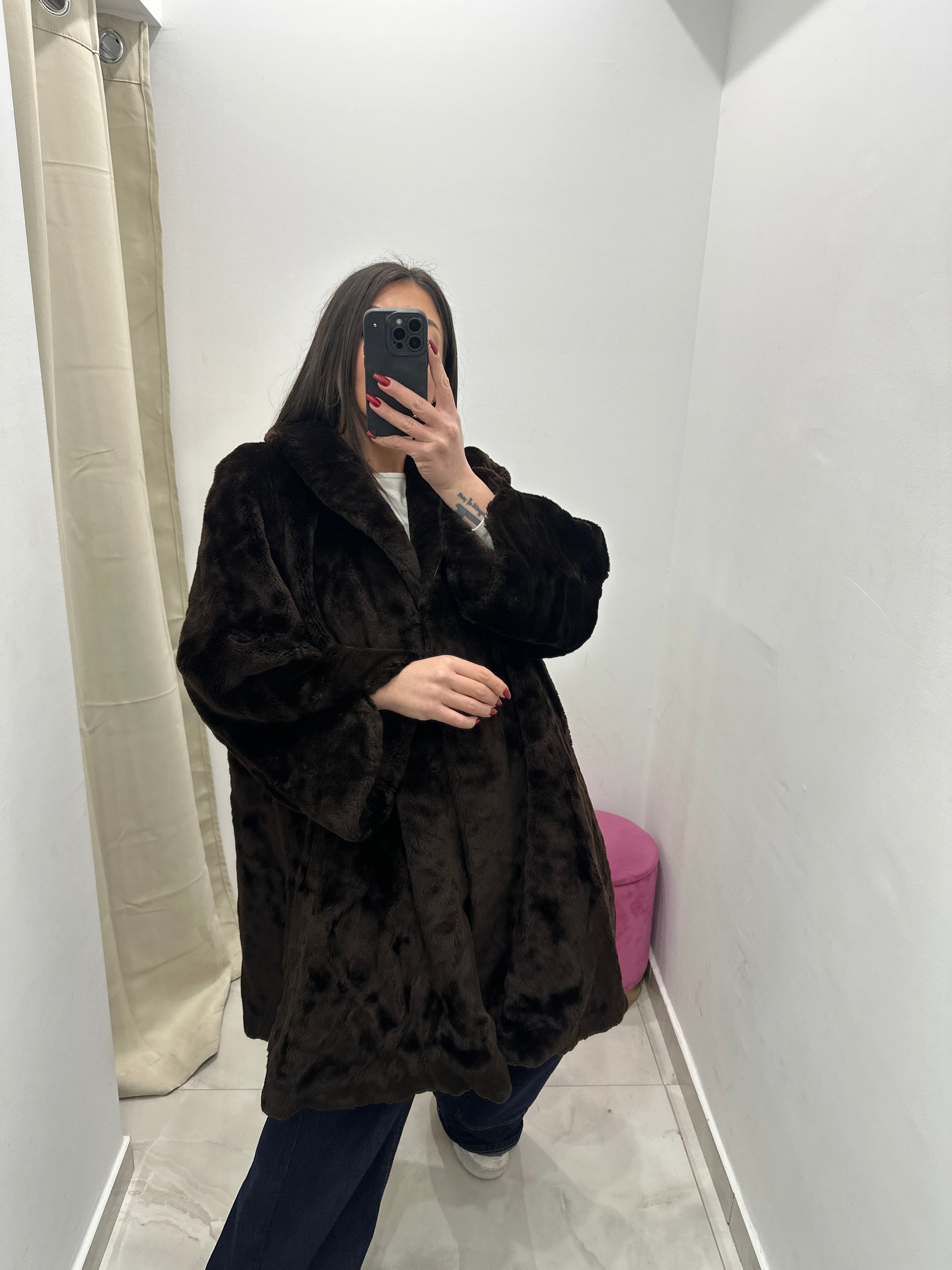 Pelliccia ecologica vintage marrone scuro