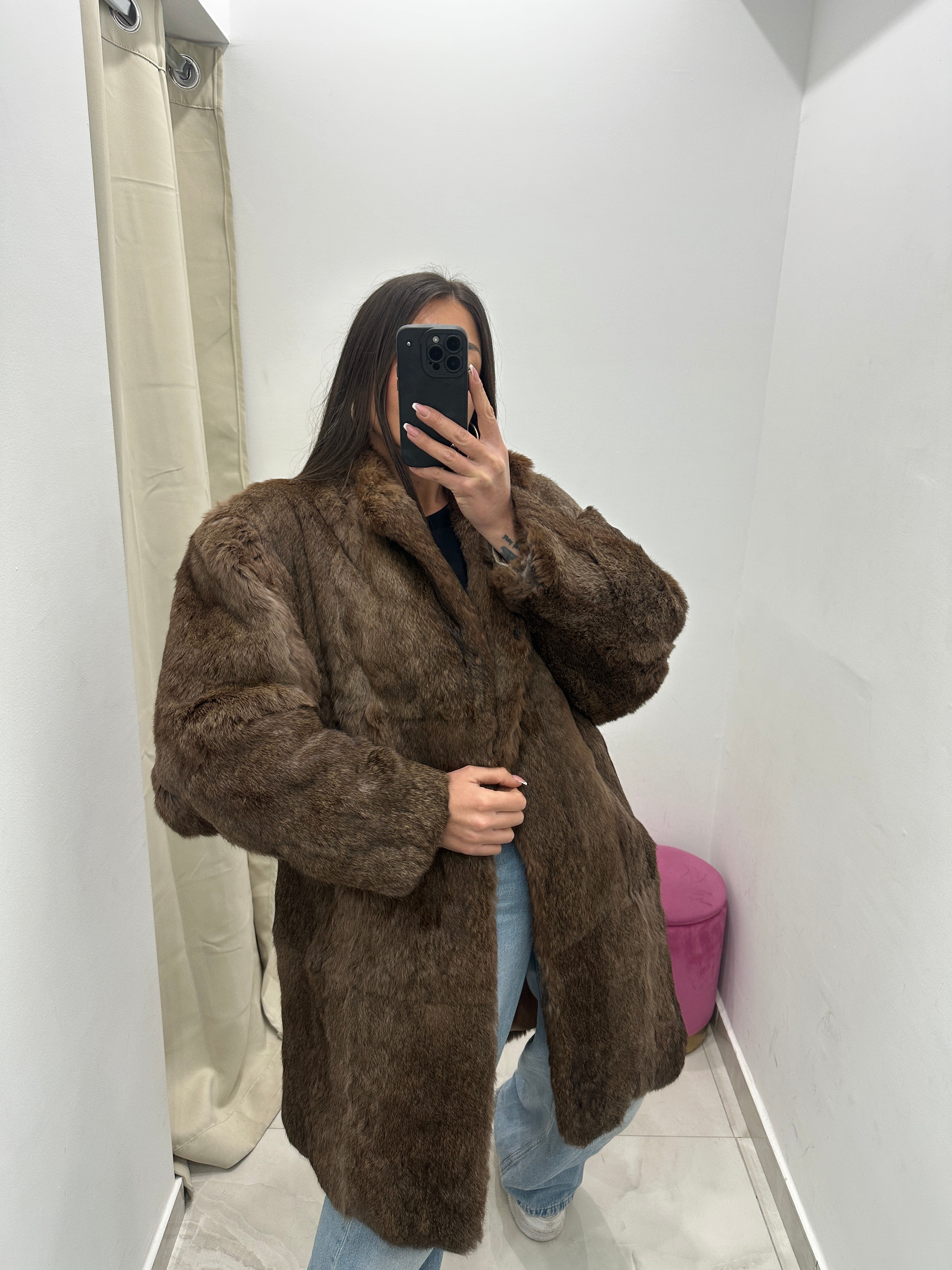 Pelliccia vera vintage marrone chiaro