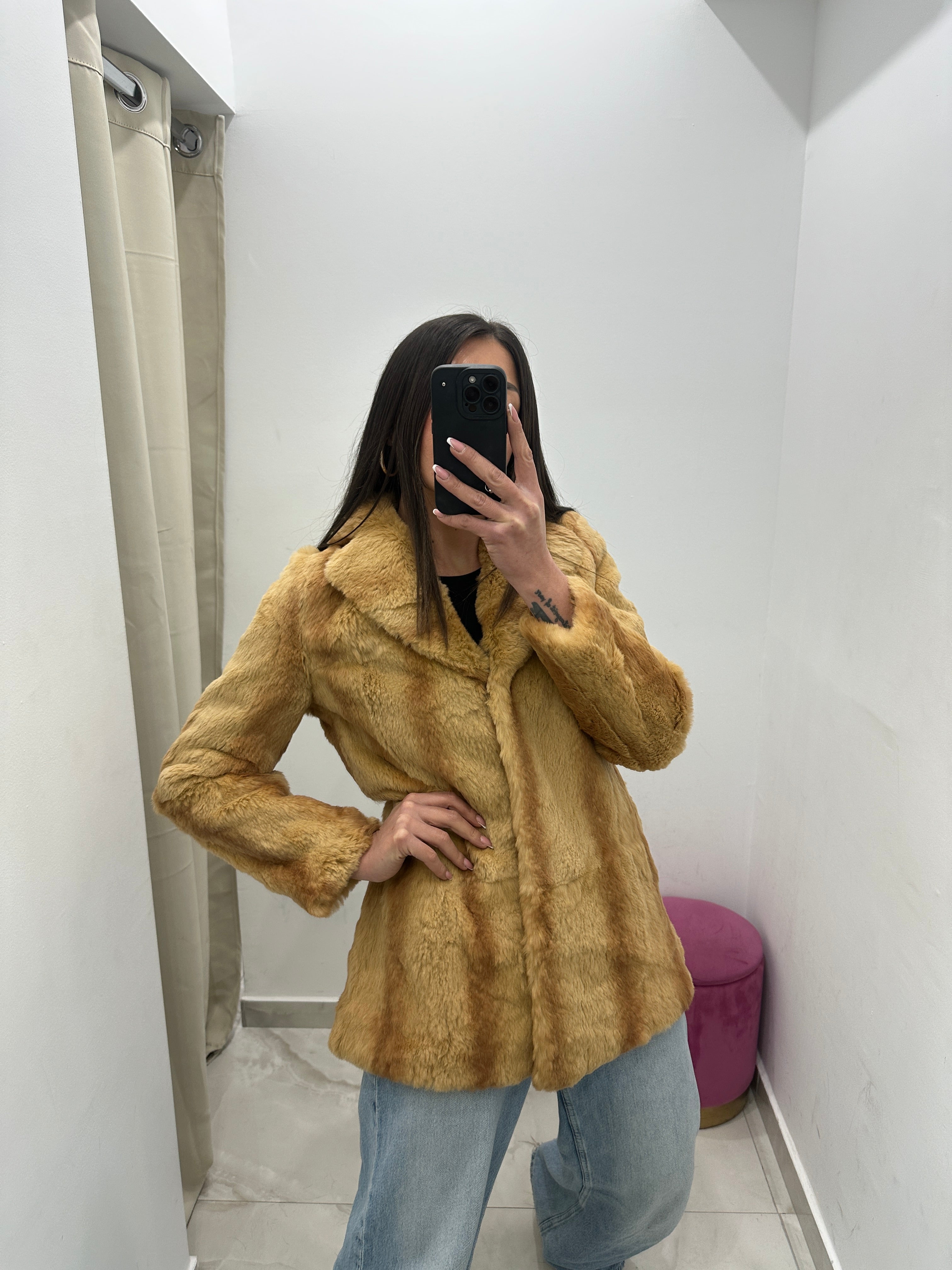 Pelliccia vera vintage miele