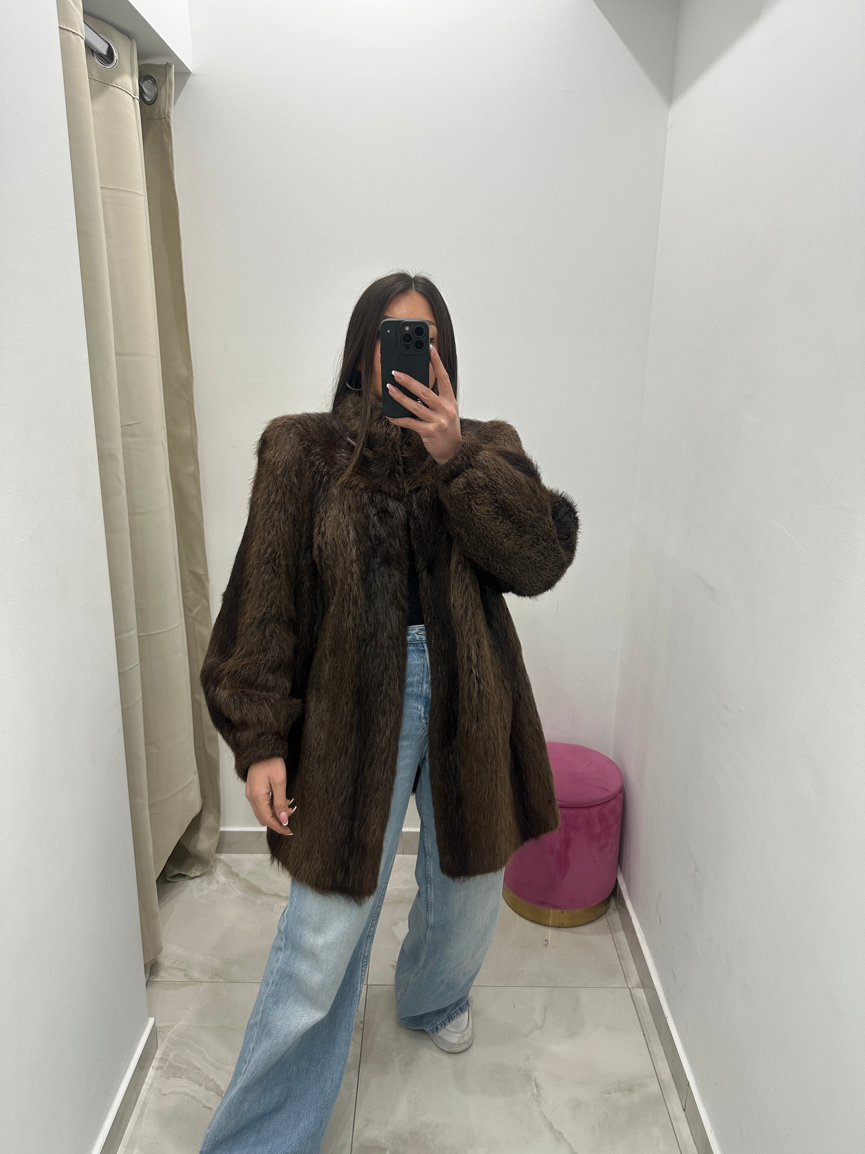 Pelliccia vera vintage marrone con sfumature