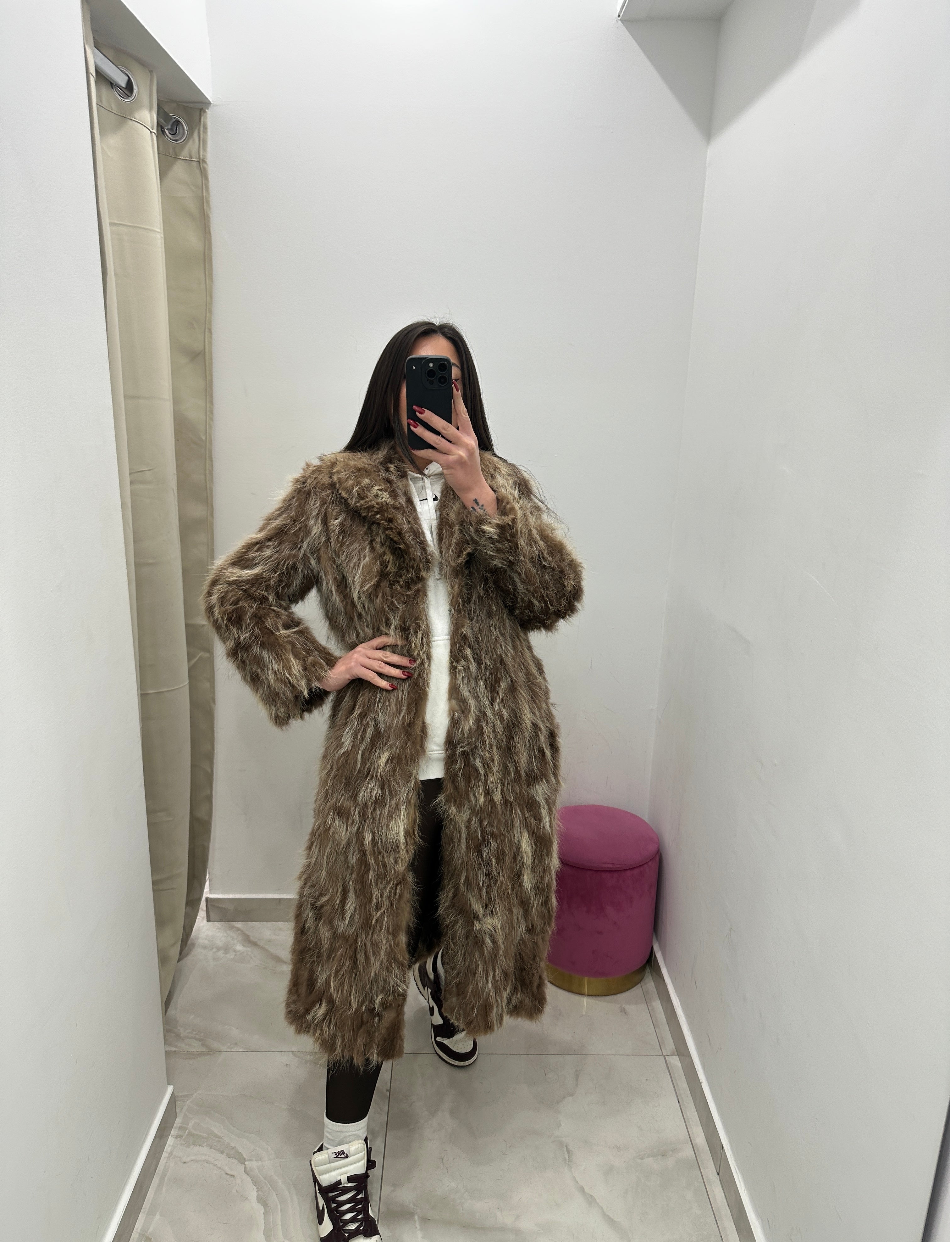 Pelliccia vera vintage bicolor lunga