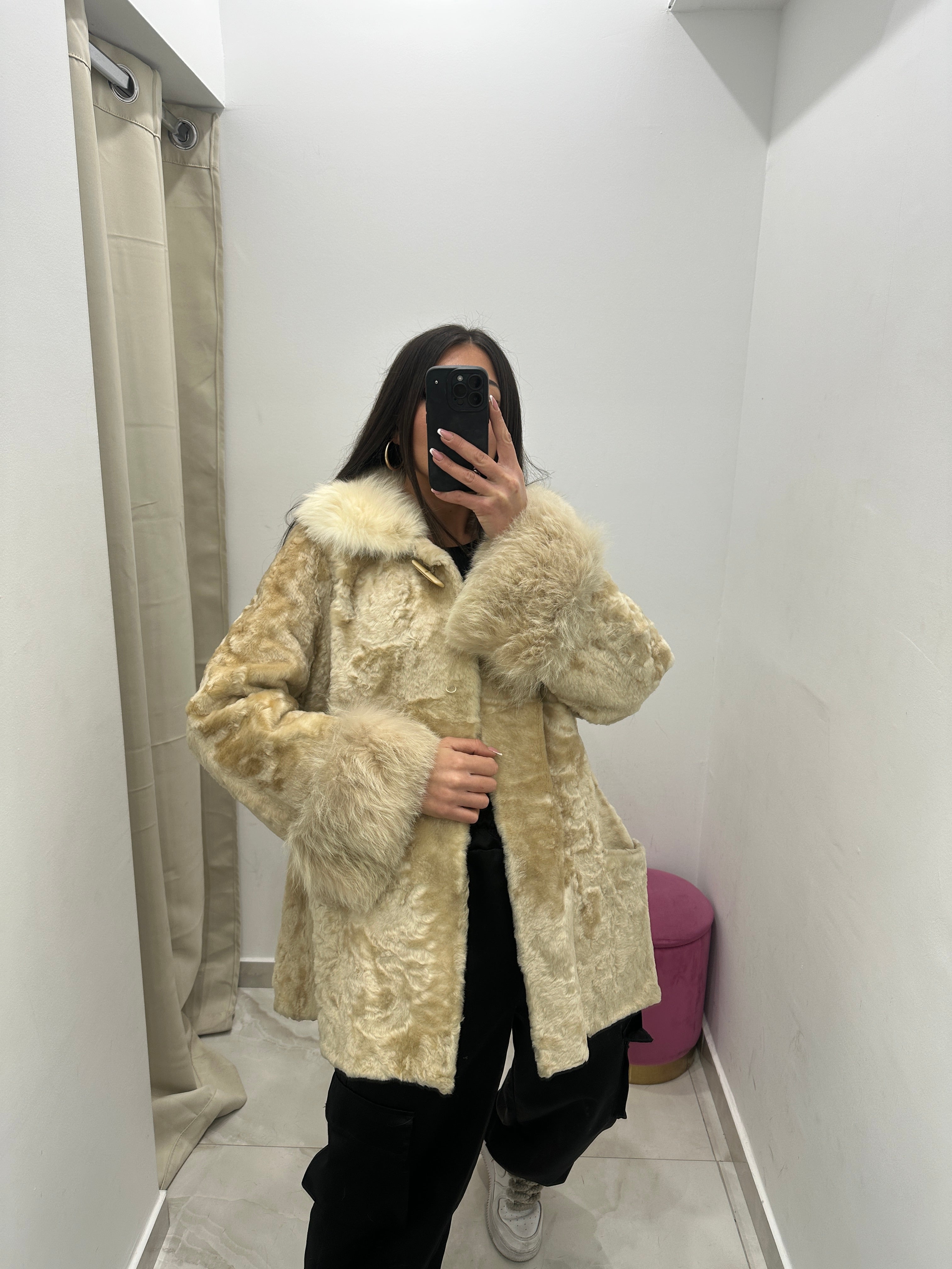 Pelliccia vera vintage panna