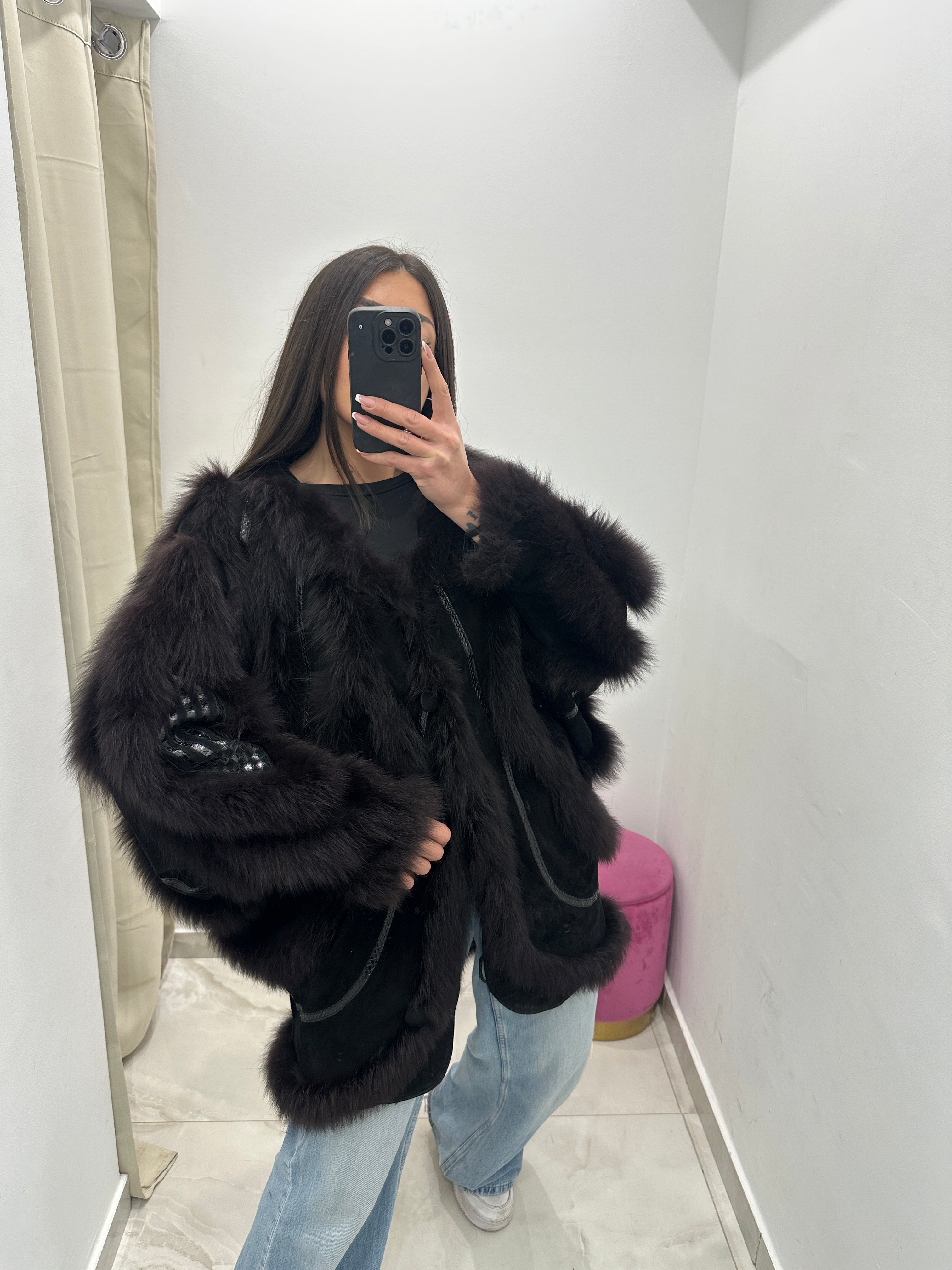 Pelliccia vera vintage volpe nera