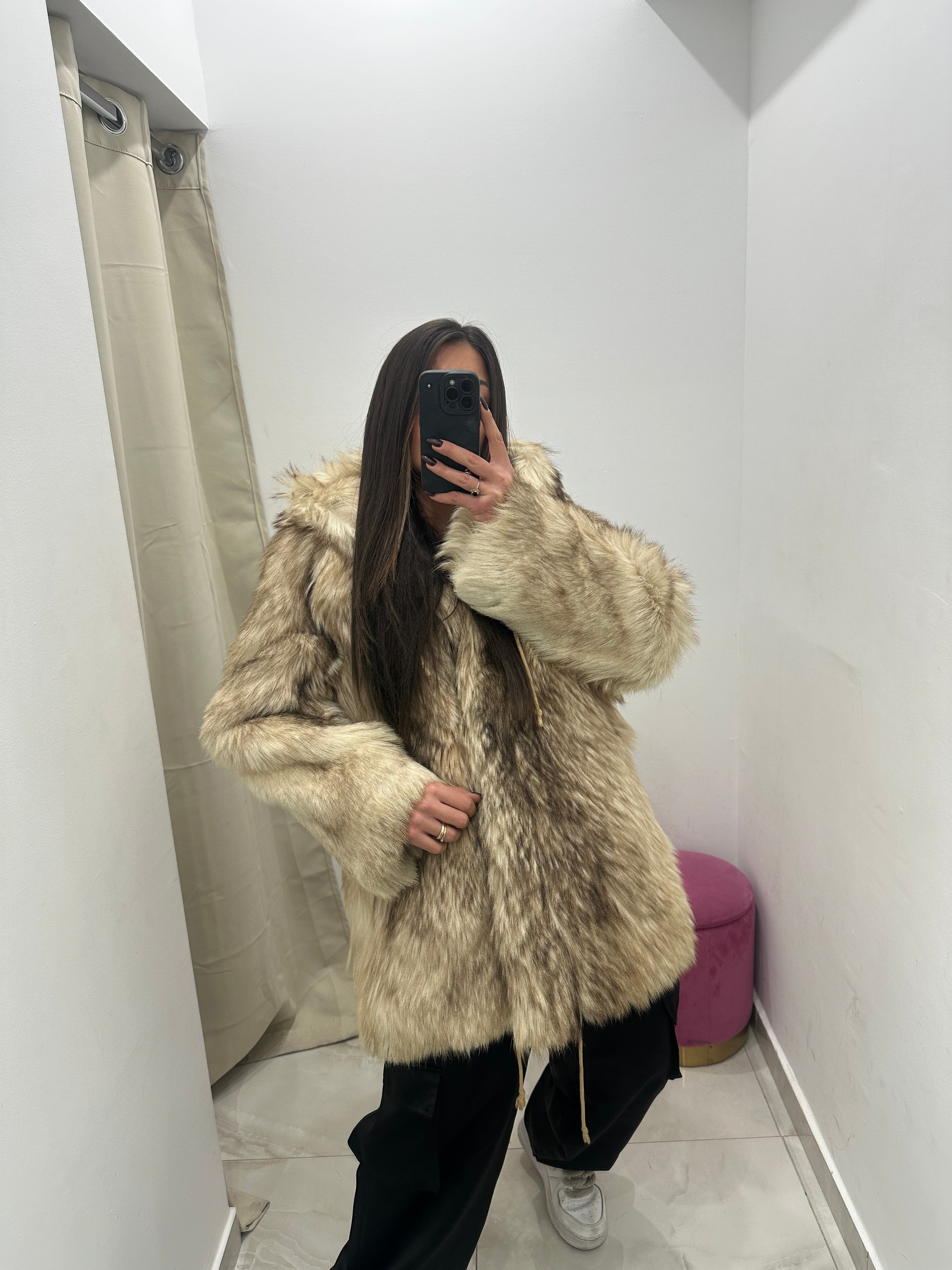 Pelliccia vera vintage beige sfumato