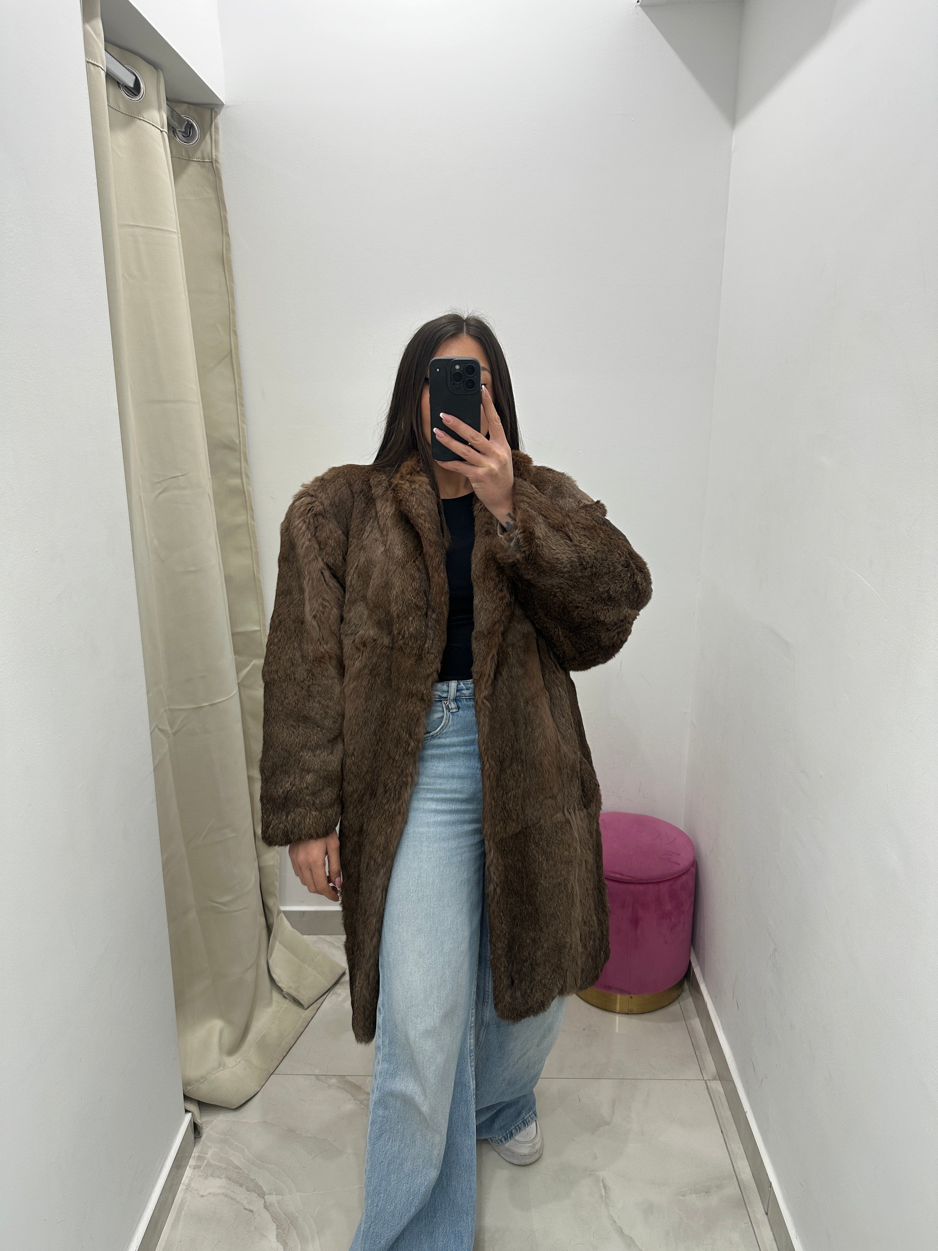 Pelliccia vera vintage marrone chiaro