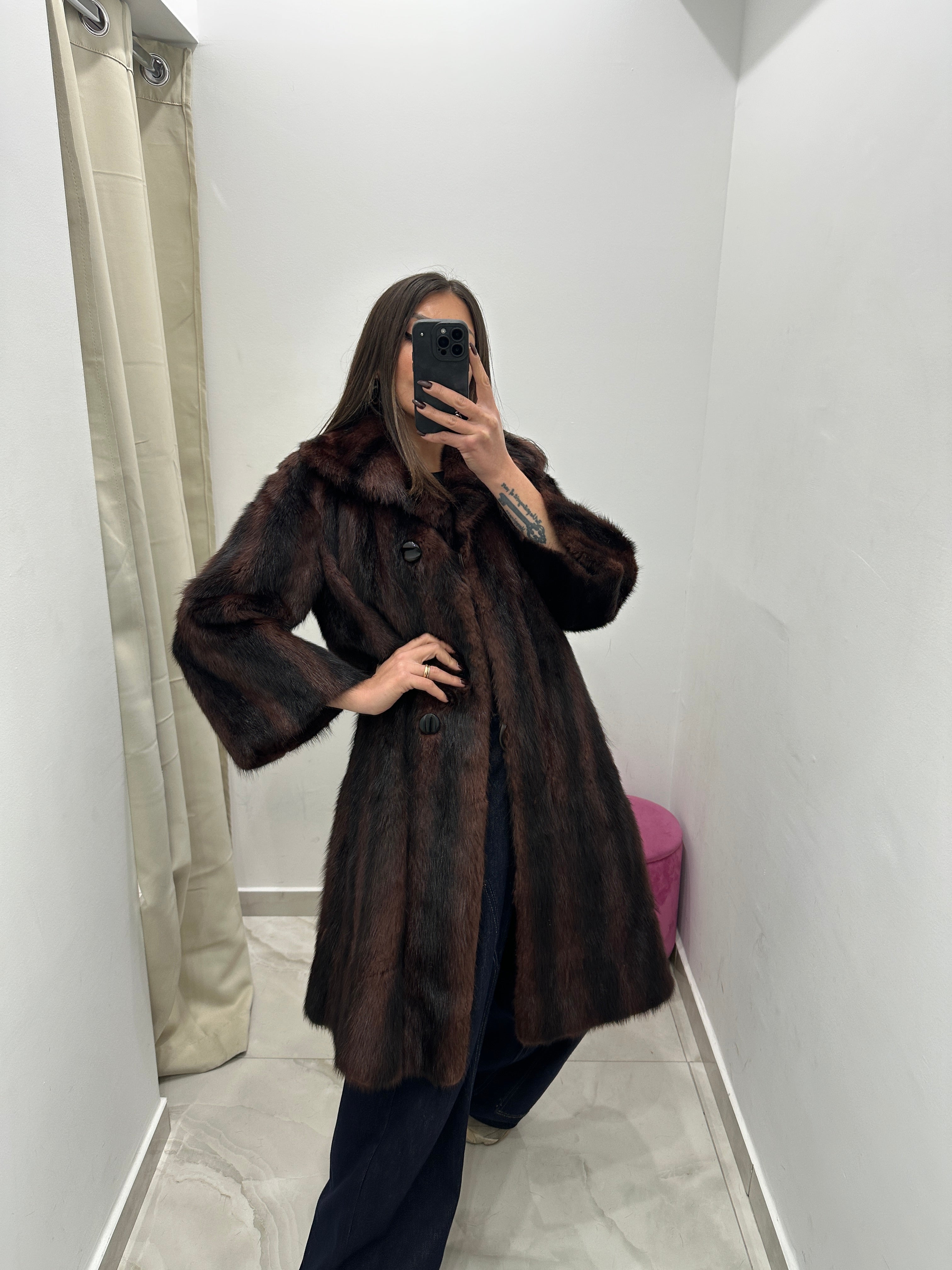 Pelliccia vera vintage marrone rosato