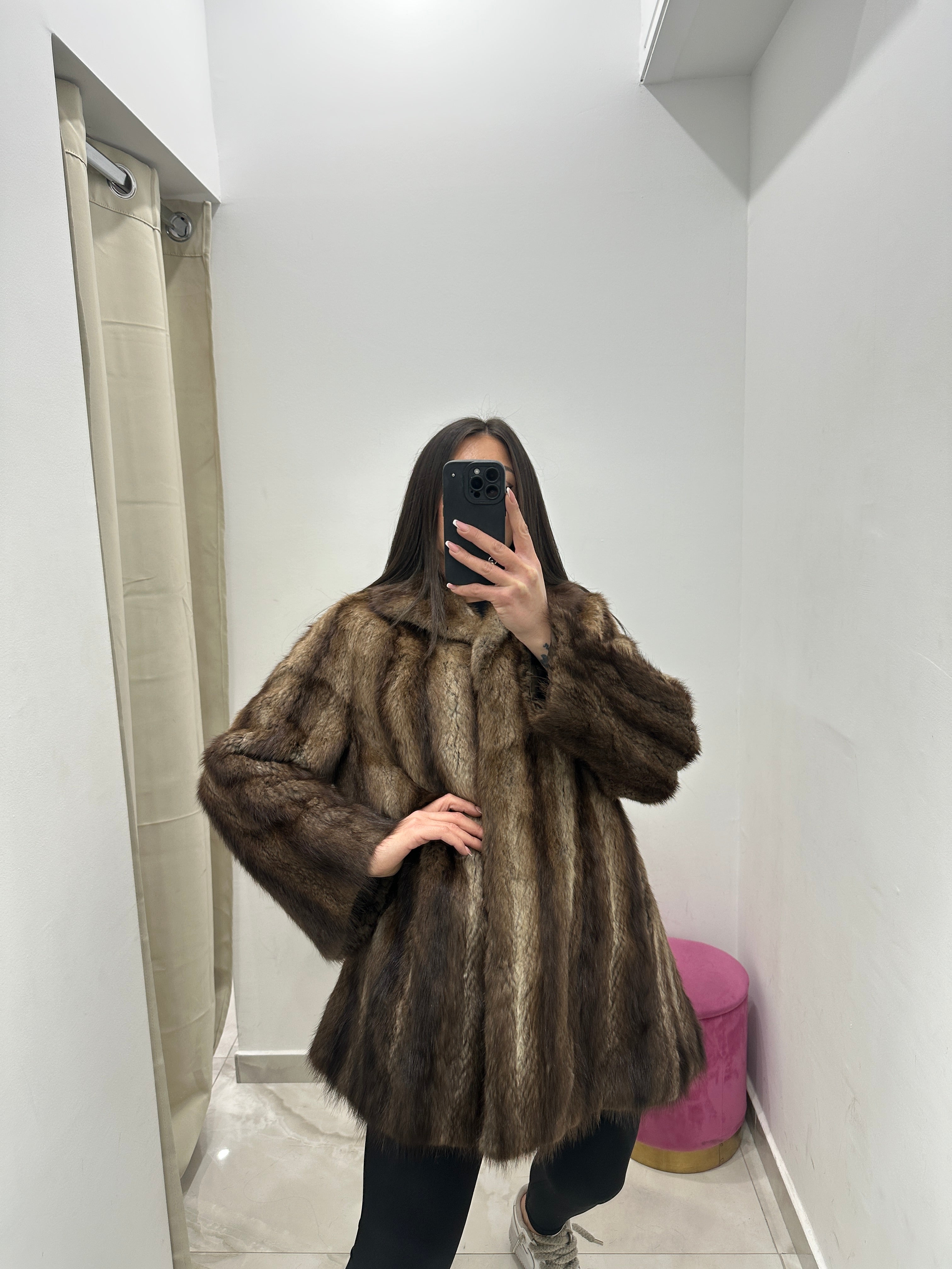 Pelliccia vera vintage bicolor marrone