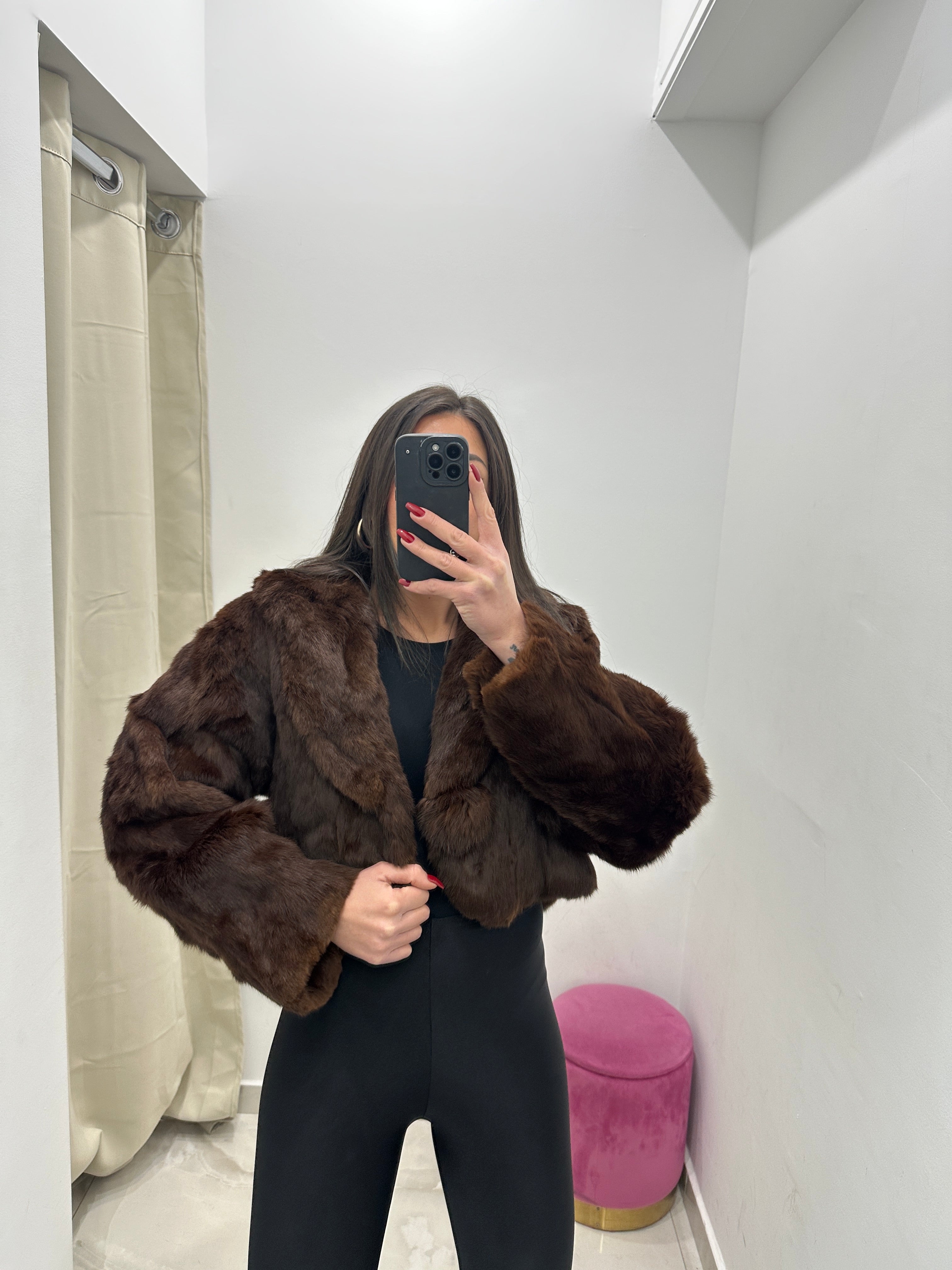 Pelliccia vera vintage marrone corta
