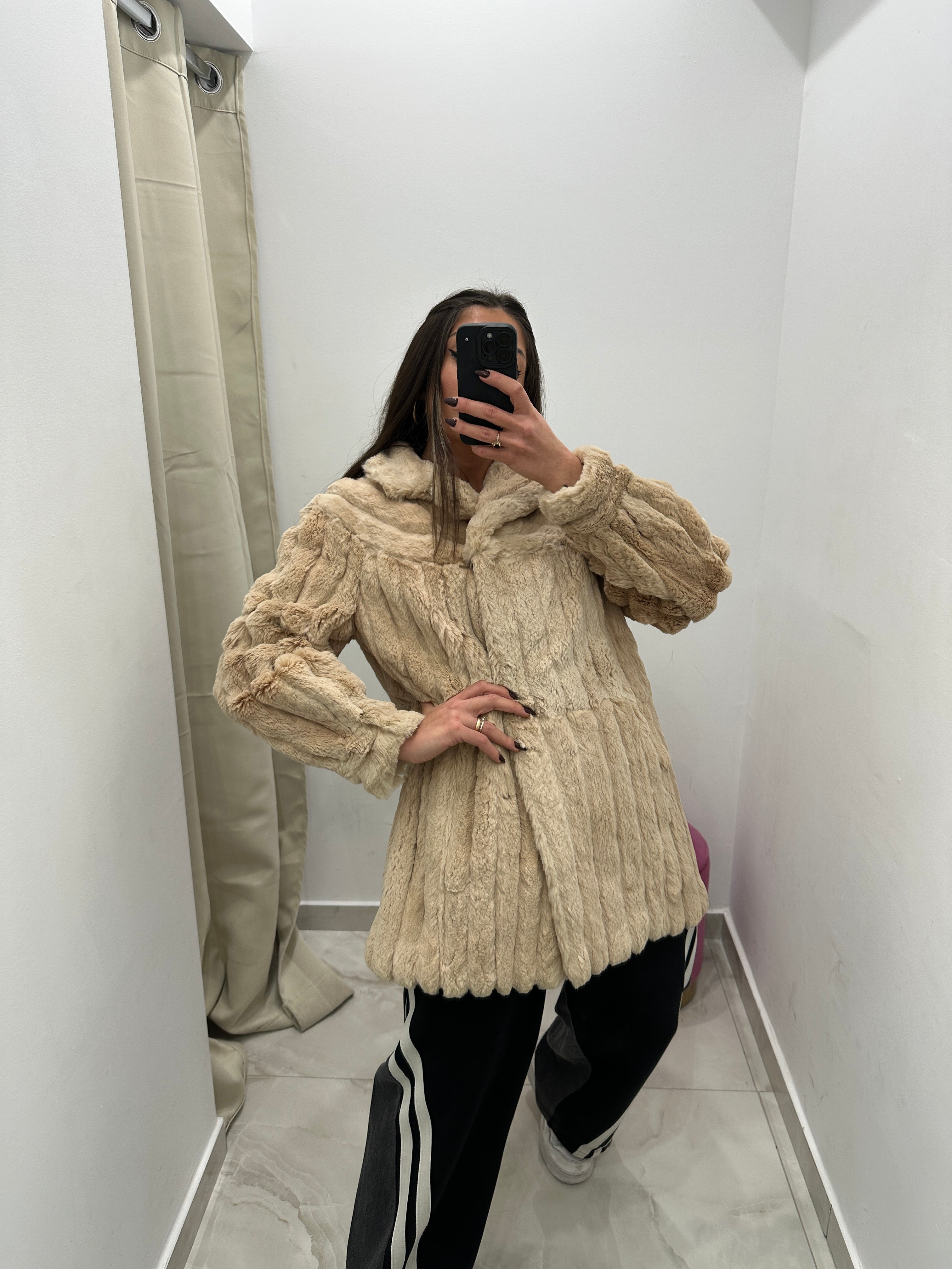 Pelliccia vera vintage beige chiaro