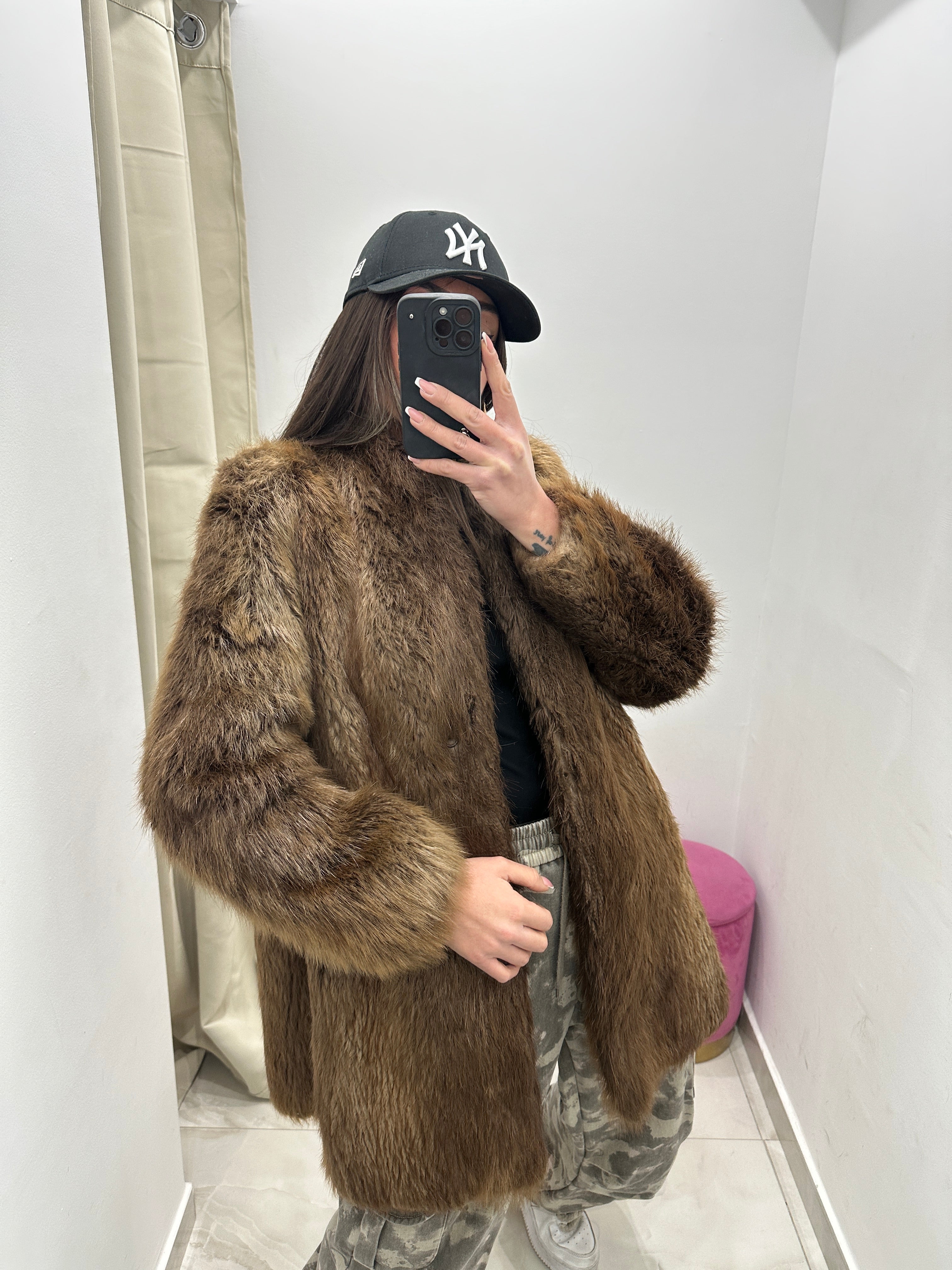 Pelliccia vera vintage marrone chiaro